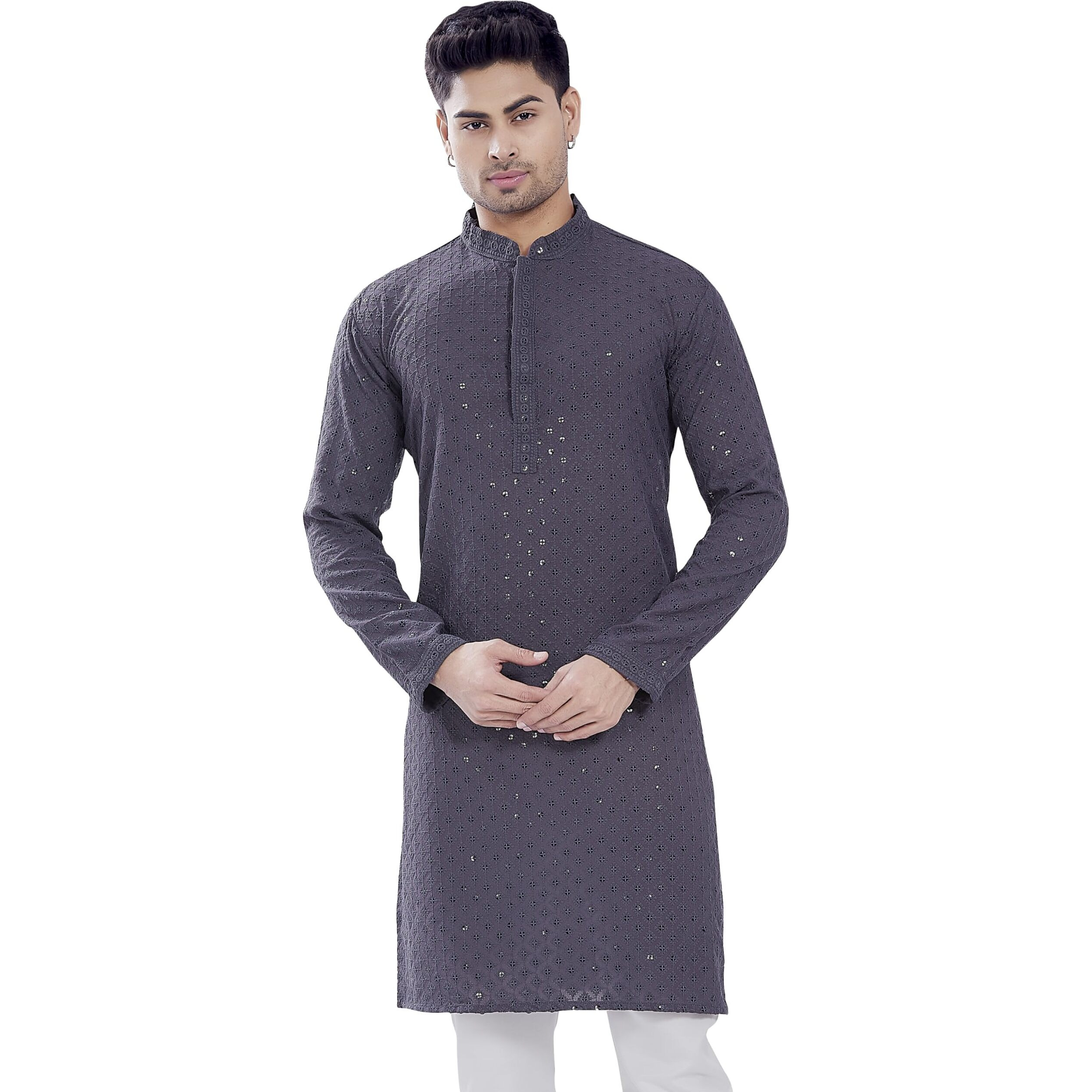 Divisive Men's Sequince Embroidered Cotton Blend Only Slim Fit Kurta (Dkrt677_Xxl_Grey)