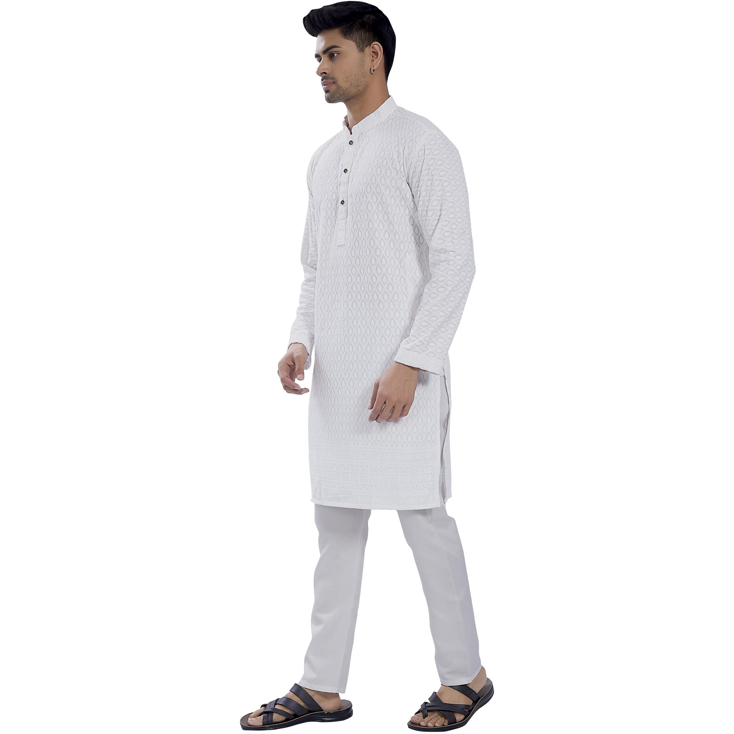 Divisive Men's Thread Embroidered Cotton Blend Only Slim Fit Kurta (Dkrt728_S_White)