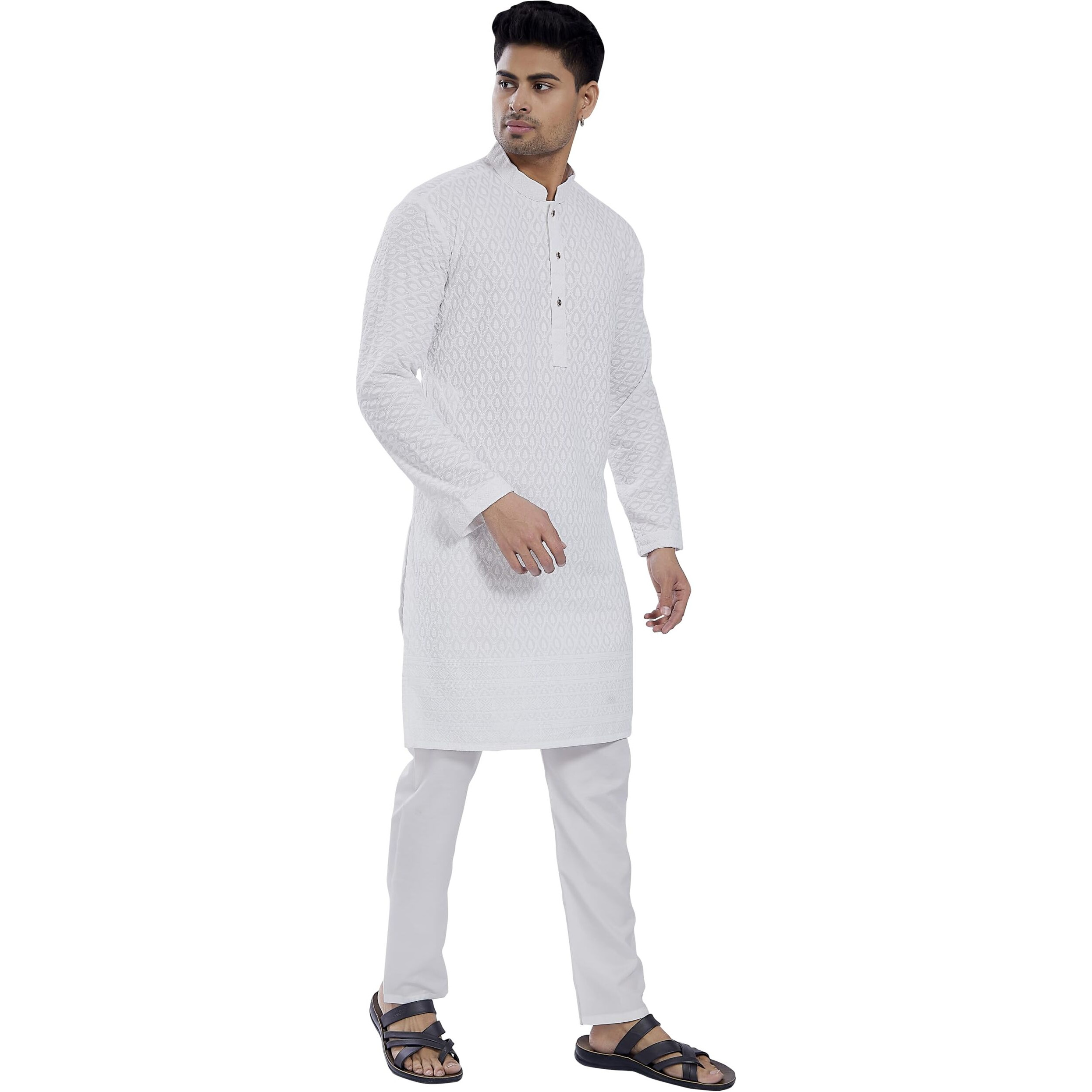 Divisive Men's Thread Embroidered Cotton Blend Only Slim Fit Kurta (Dkrt728_S_White)