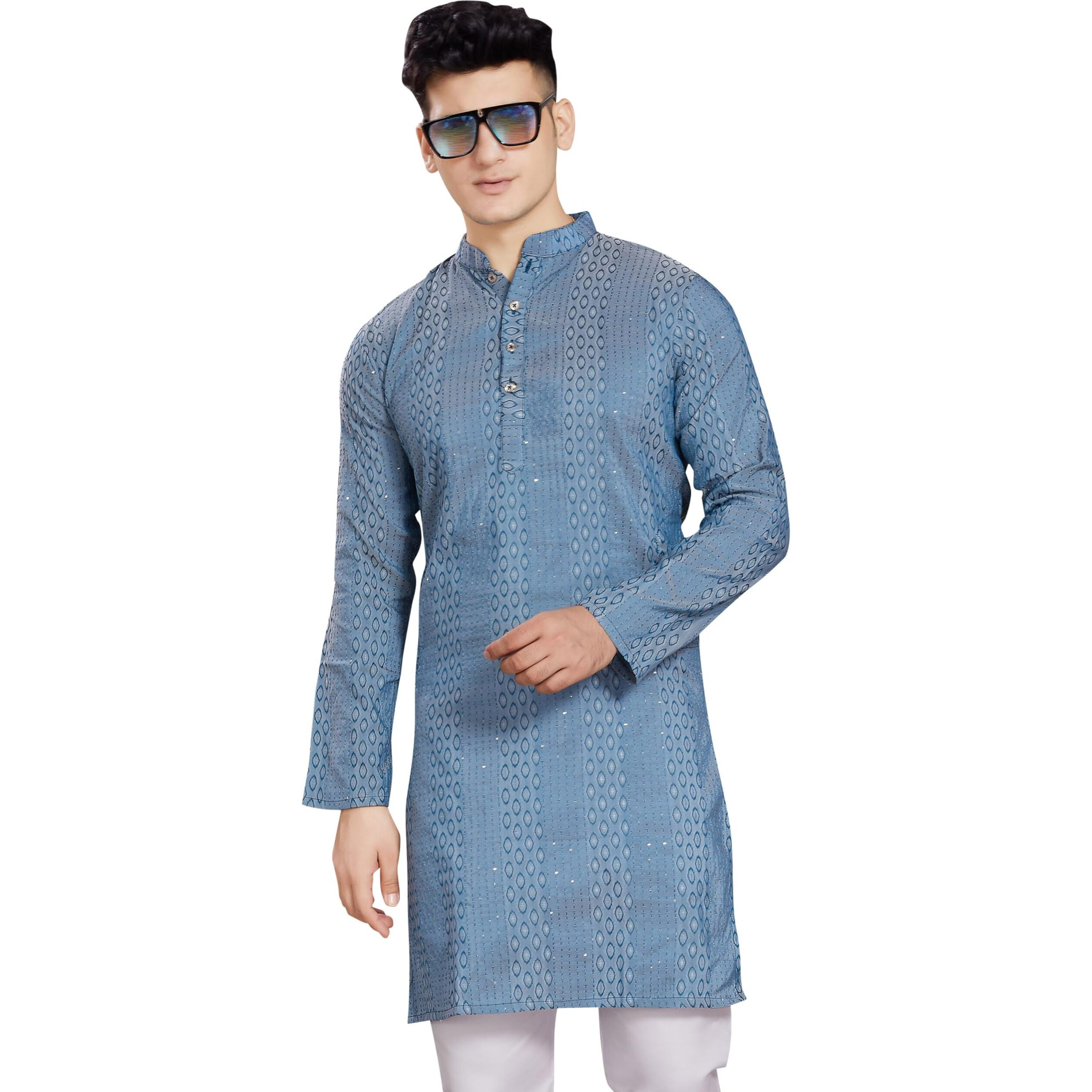 Divisive Men's Jequard Embroidered Art Silk Slim Fit Only Kurta (Dkrt430_S_Grey)