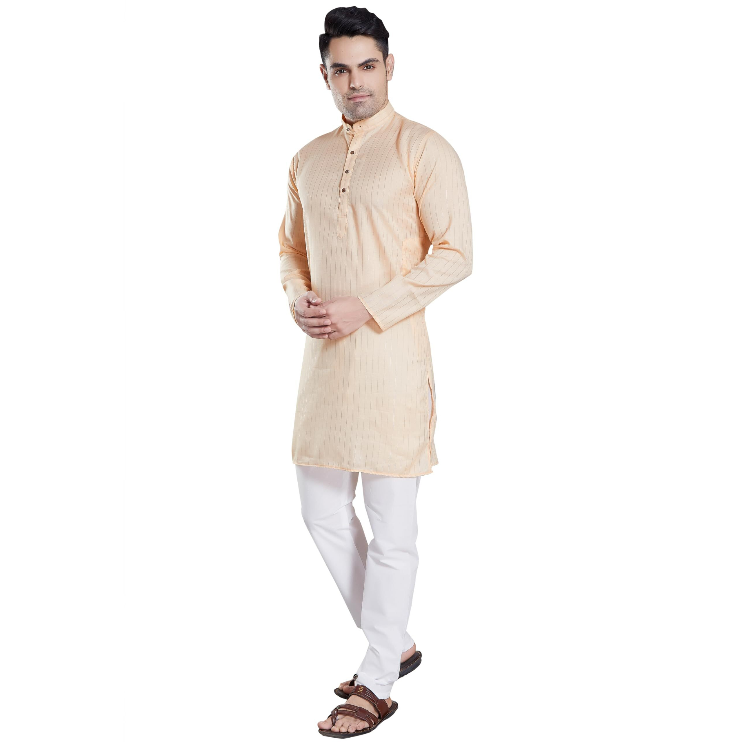 Divisive Men's Self Zari Line Cotton Blend Slim Fit Kurta Pyjama Set (Dkrt79_L_Ivory)