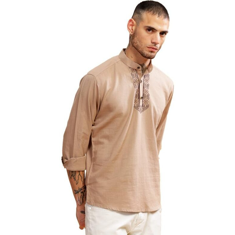 Be Active Men's Neck Embroidery 100% Cotton Short Kurta With Mandarin Collar || Short Kurta For Men Cotton || Stylish Short Kurta || Short Kurta Men (Scpl0175 2 Xl)