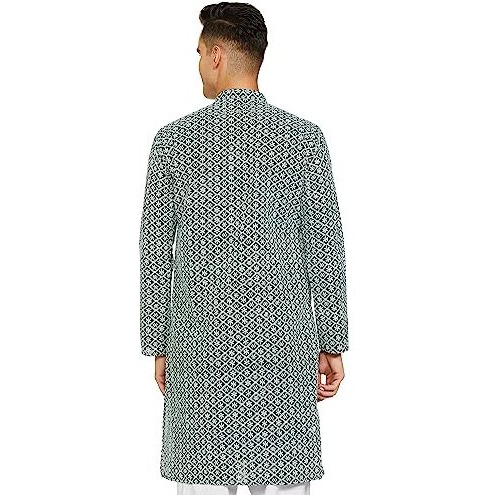 Be Active Men's Traditional Embroidered Lucknowi Full Sleeves Kurta || Cotton Kurta For Men || Men Kurta For Wedding || Kurta For Men (Rfsk0013-Kr 14 S) Mehndi Green
