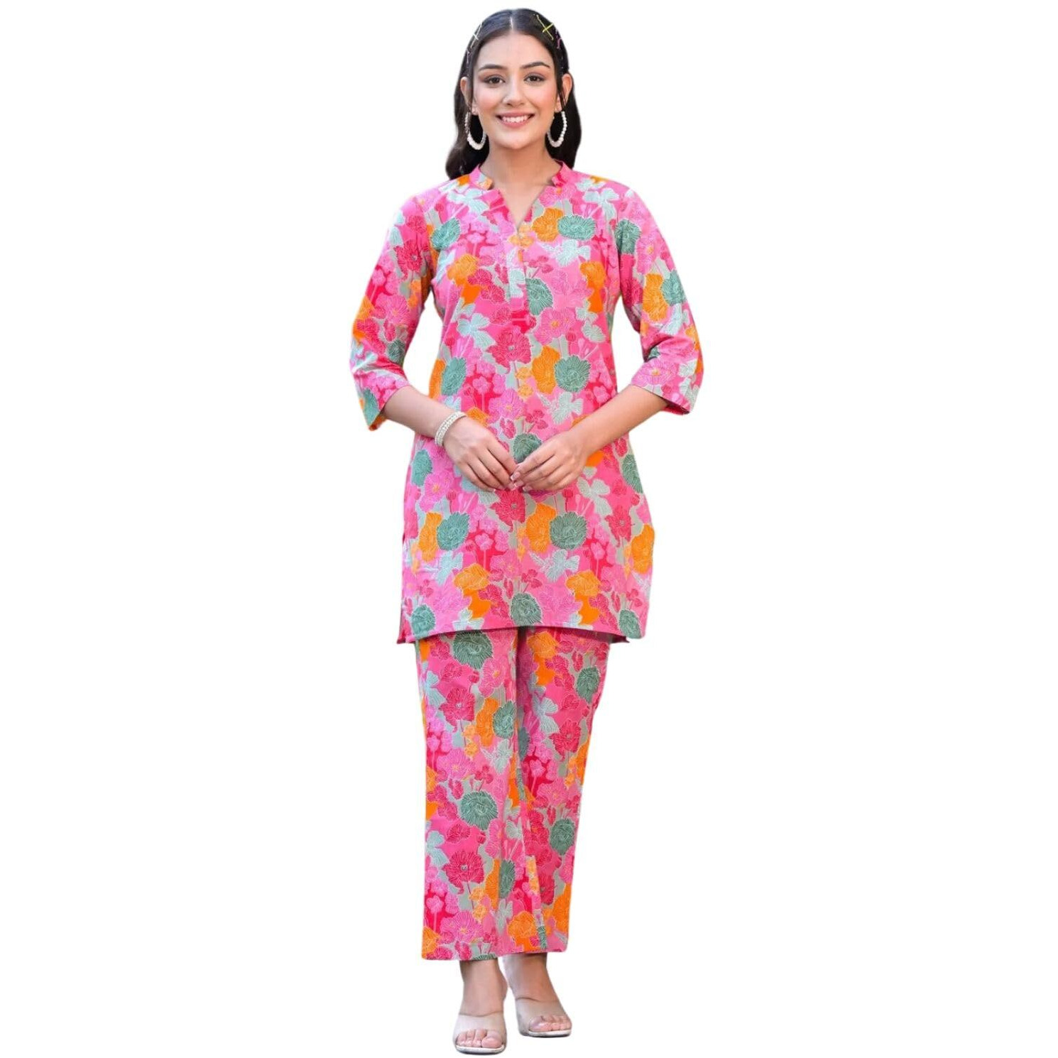 Dhruvi Trendz Womens Cotton Blend Co-Ord Set Regular Fit Regular (Dt-K-W1728&Tr819_Pink_S)