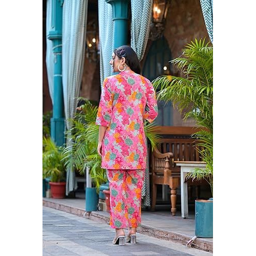 Dhruvi Trendz Womens Cotton Blend Co-Ord Set Regular Fit Regular (Dt-K-W1728&Tr819_Pink_S)