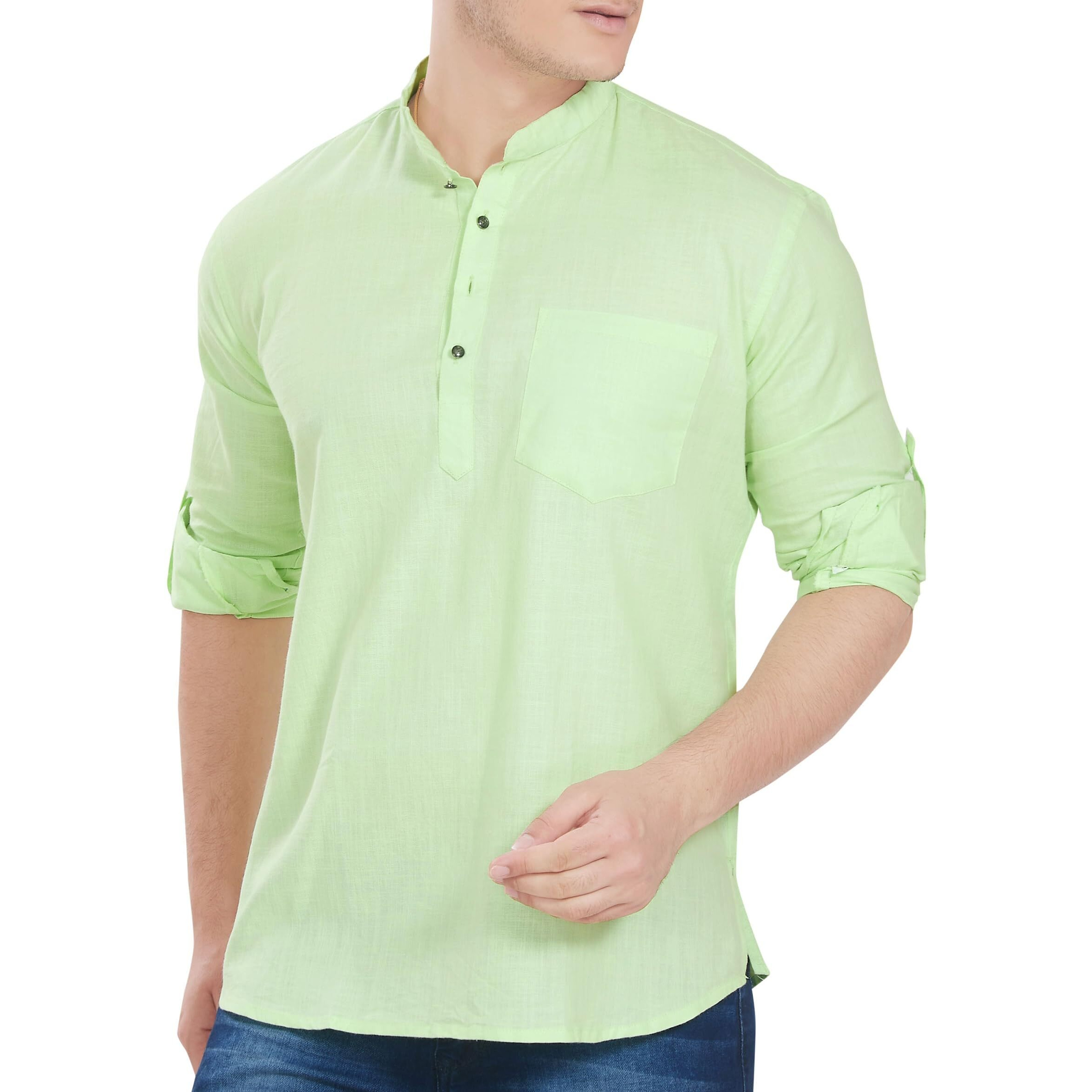 Divisive Men's Pure Cotton Relaxed Fit Short Kurta (Dkrt264_L_Pista)