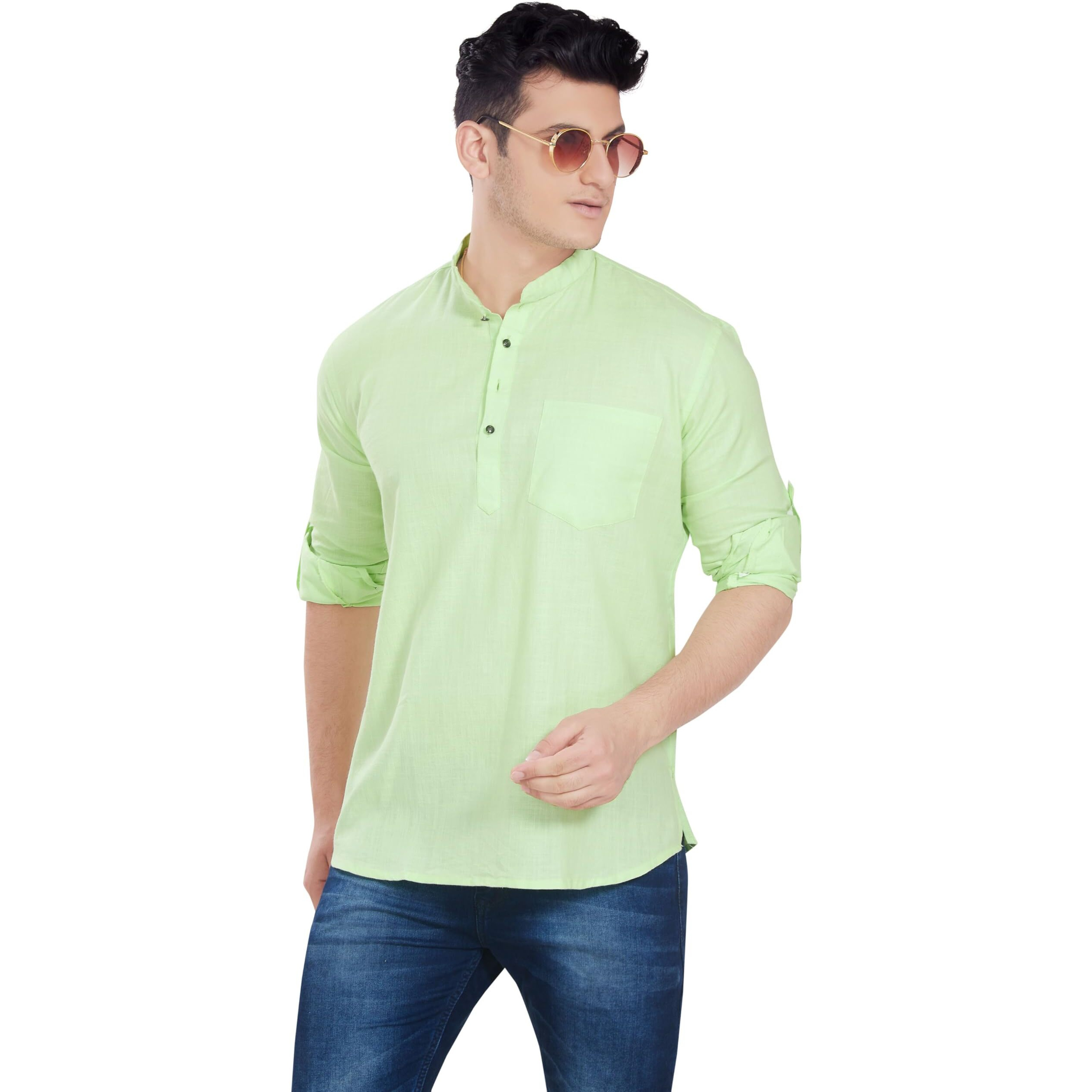 Divisive Men's Pure Cotton Relaxed Fit Short Kurta (Dkrt264_L_Pista)