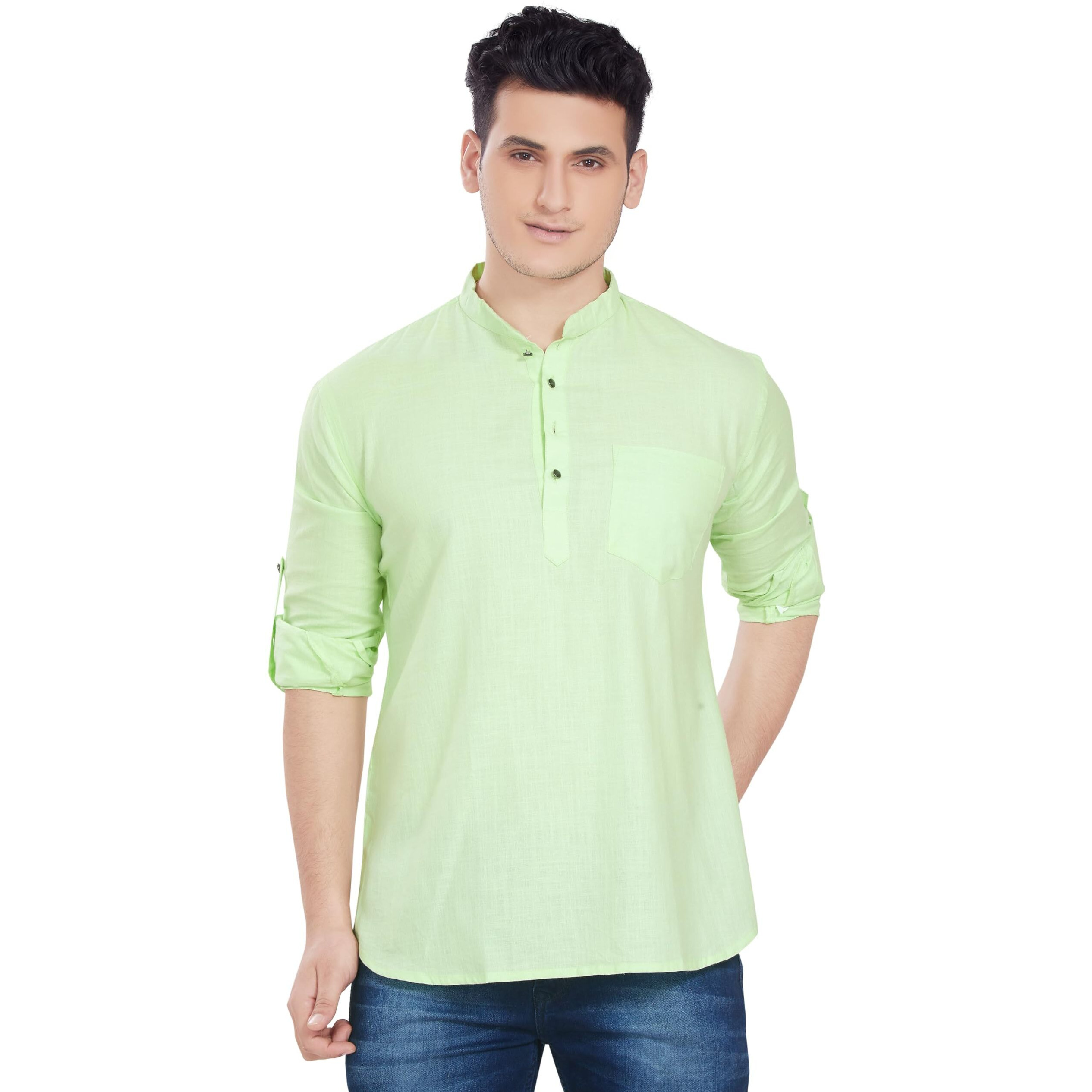 Divisive Men's Pure Cotton Relaxed Fit Short Kurta (Dkrt264_L_Pista)