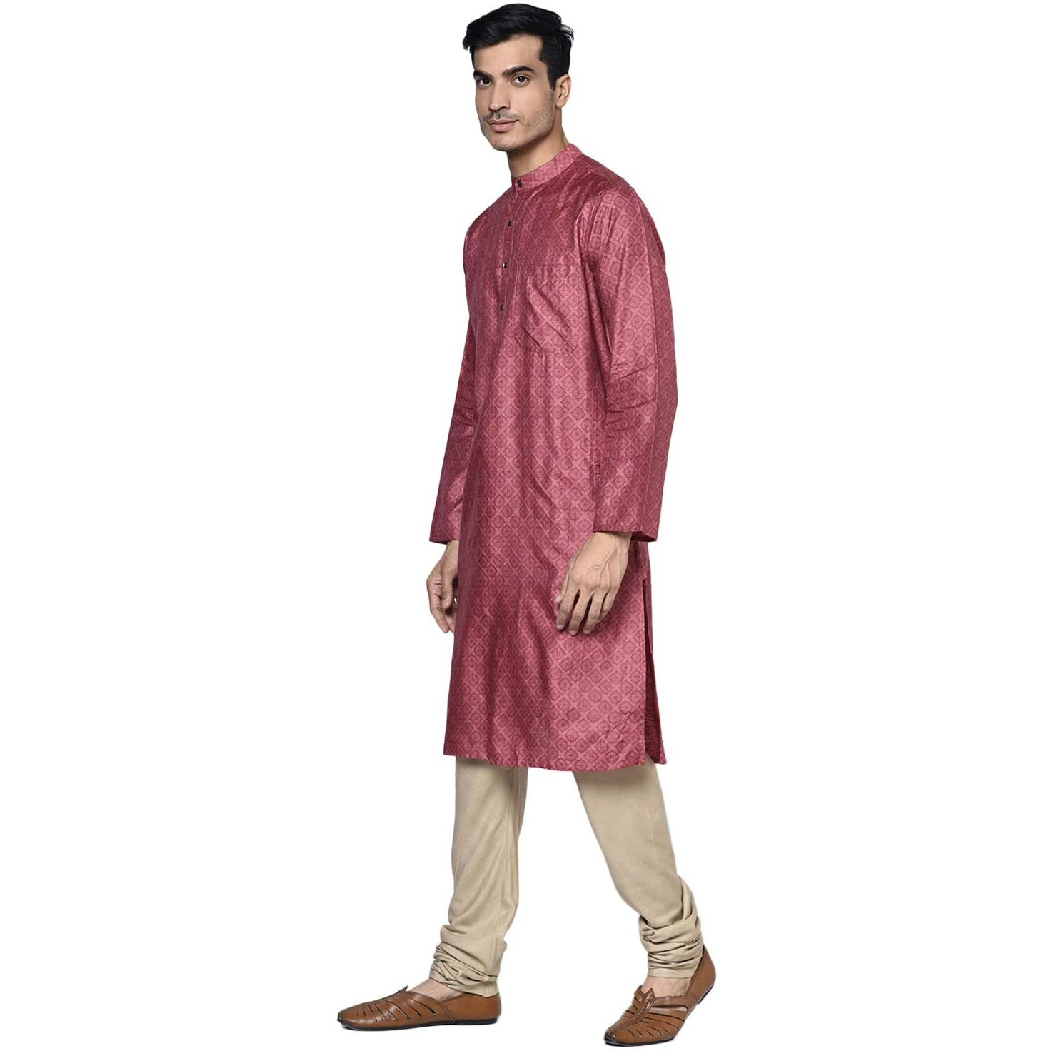 Fabindia Men's Silk Printed Comfort Kurta_Red_Xs