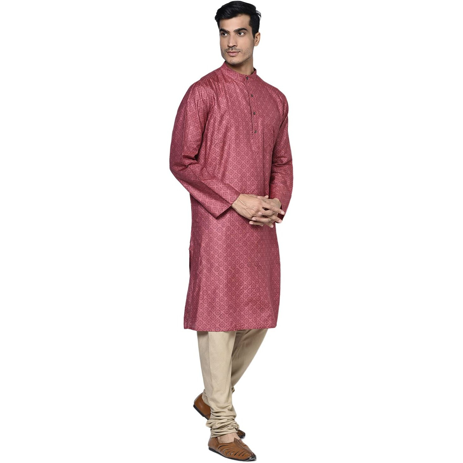 Fabindia Men's Silk Printed Comfort Kurta_Red_Xs