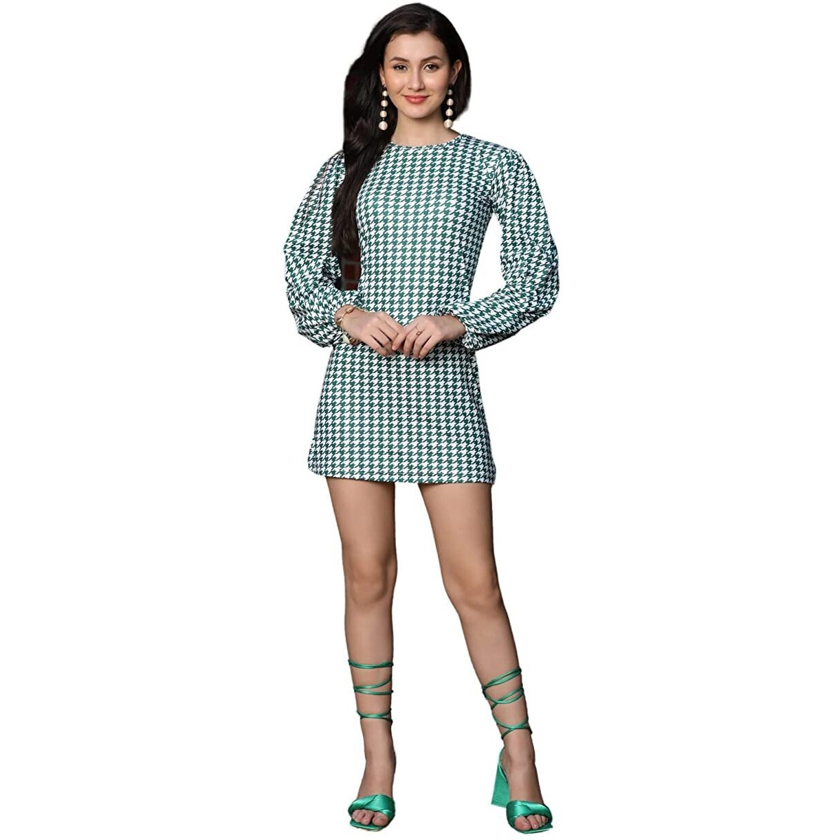 Greciilooks Womens Lycra Bodycon Slim Fit Dress (Green, Large)