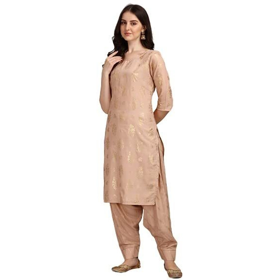 Gufrina Women's Rayon Kurta Set 3/4 Sleeve Straight Kurta Dhoti Pant Round Neck With Floral Foil Print (Peach Xxl)