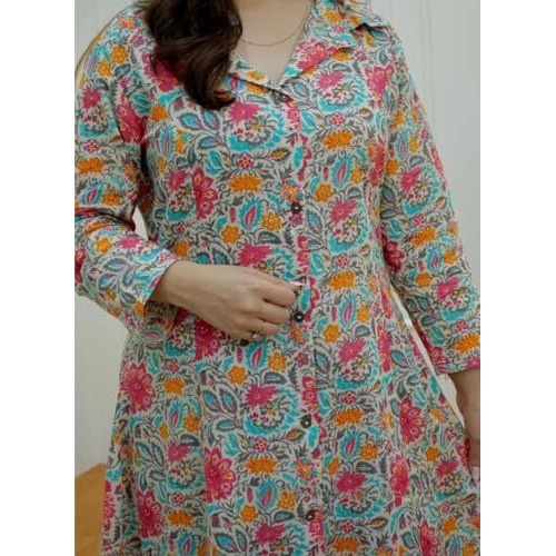 Greciilooks Women's Cotton Blend Floral Regular Fit Kurta Set (Gl-W1836_Multicolor_M)