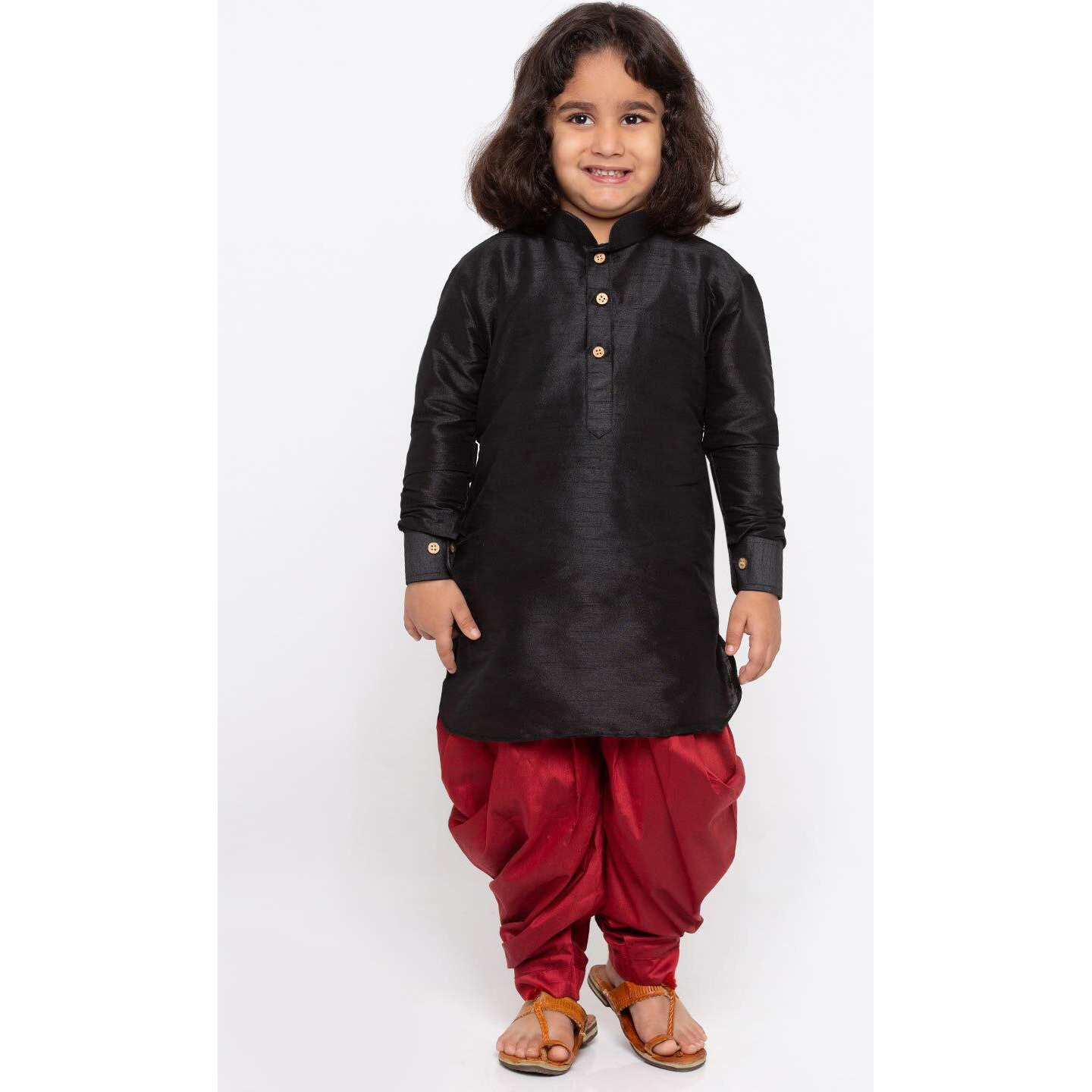 Jbn Creation Boys Silk Blend Kurta And Dhoti Set - Ethnic Elegance For Festivals | Pathani Style Full Sleeves Kurta And Cowl Style Patiala Dhoti Pant Set | Traditional Attire For Kids