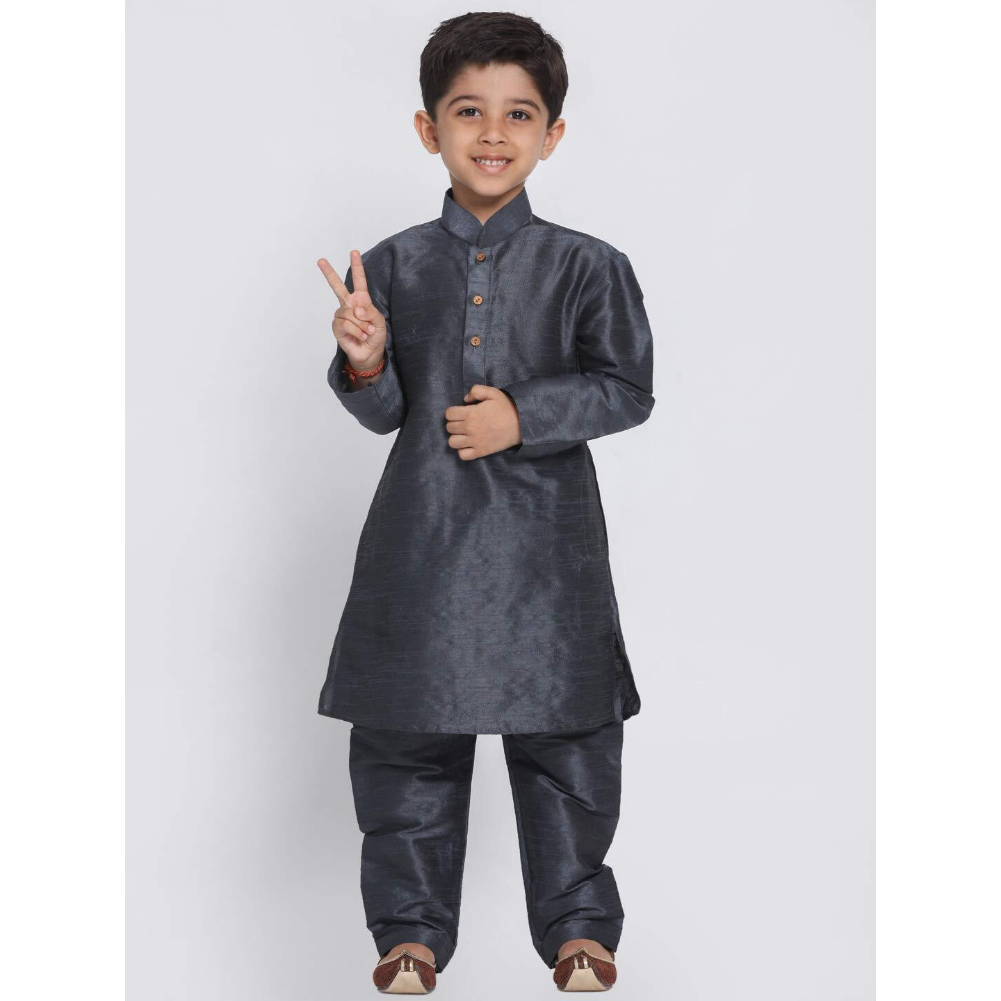 Jbn Creation Boys' Slate Silk Blend Kurta And Pyjama Set_Vasbkst001Npst_30