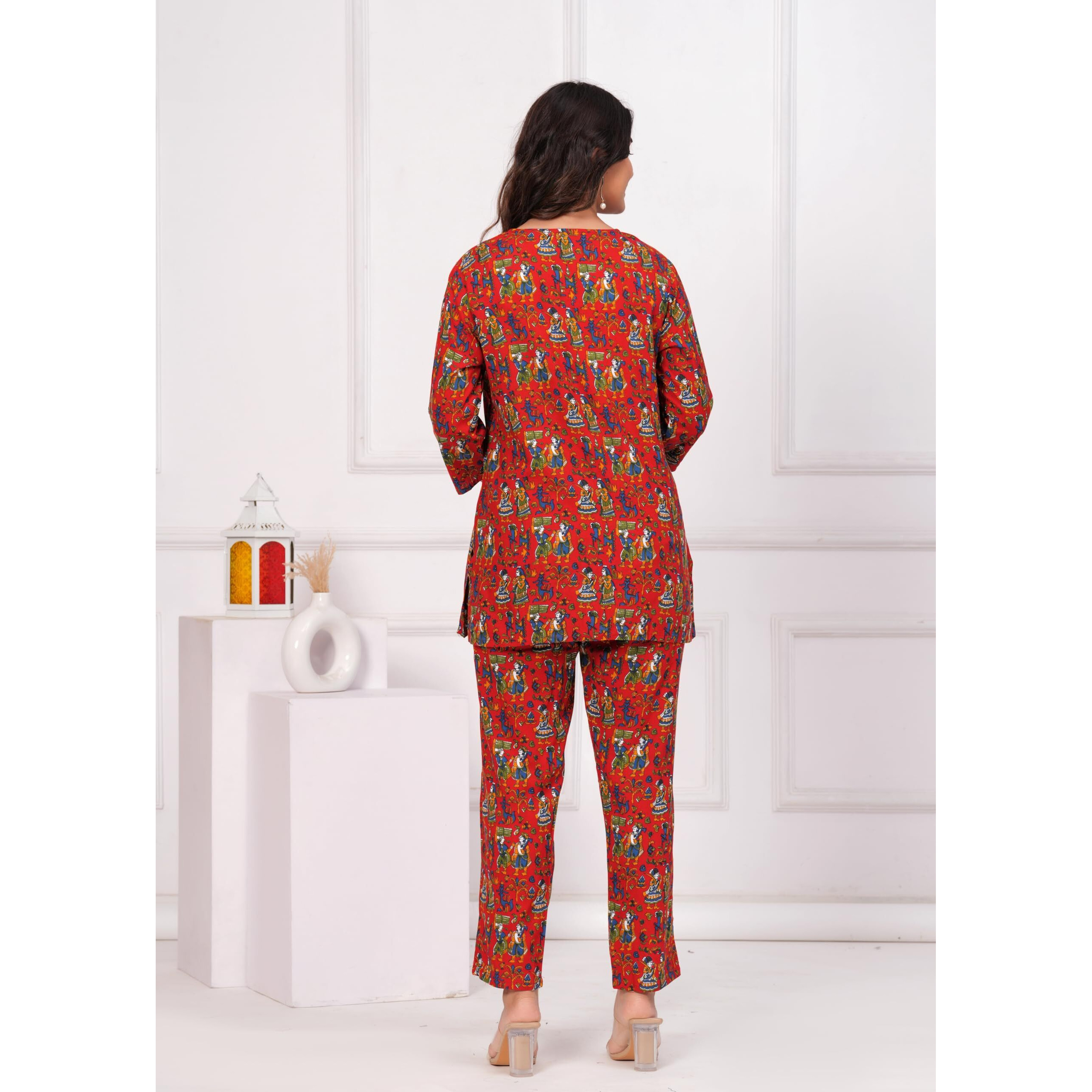 Jikonet Women Cotton Printed Co-Ord Set Kurta Set With Pant Set (Maroon, Xxx-Large)