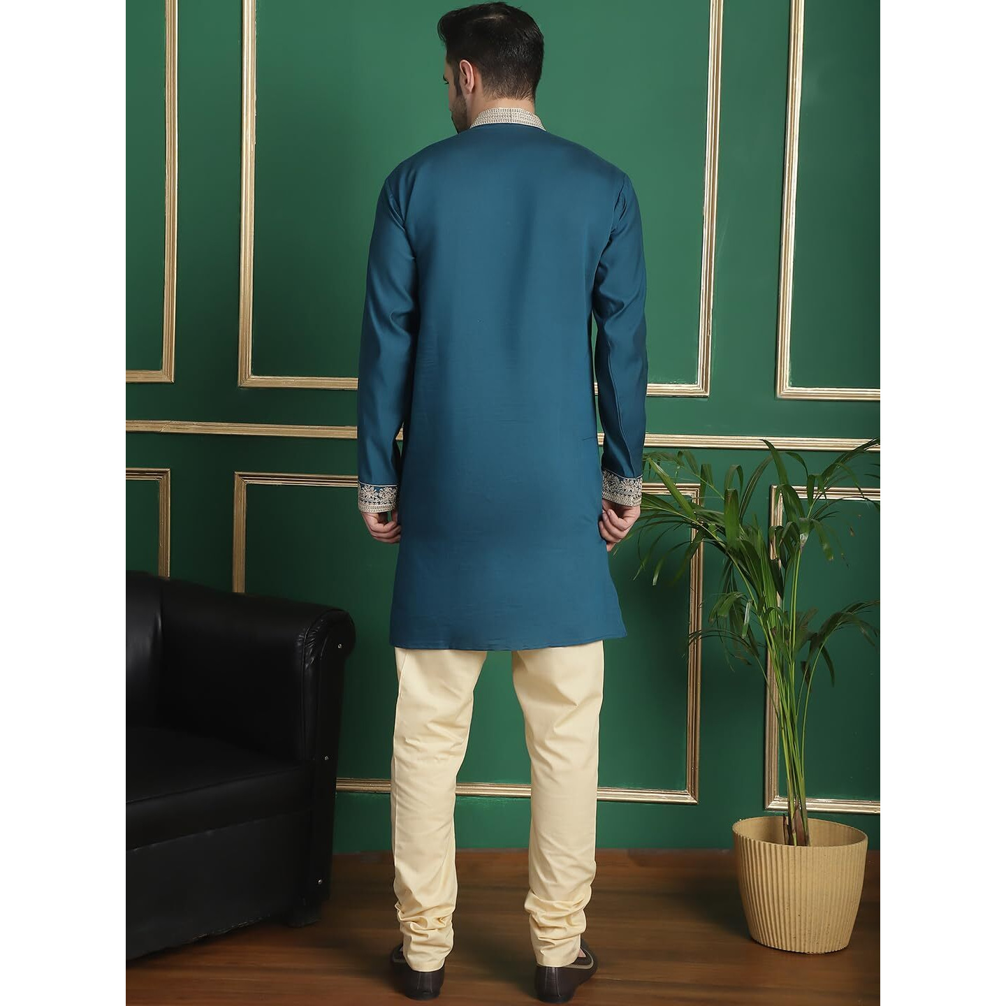 Jompers Men's Peacock Embroidered Waistcoat And Kurta Pyjama. (Peacock, S)