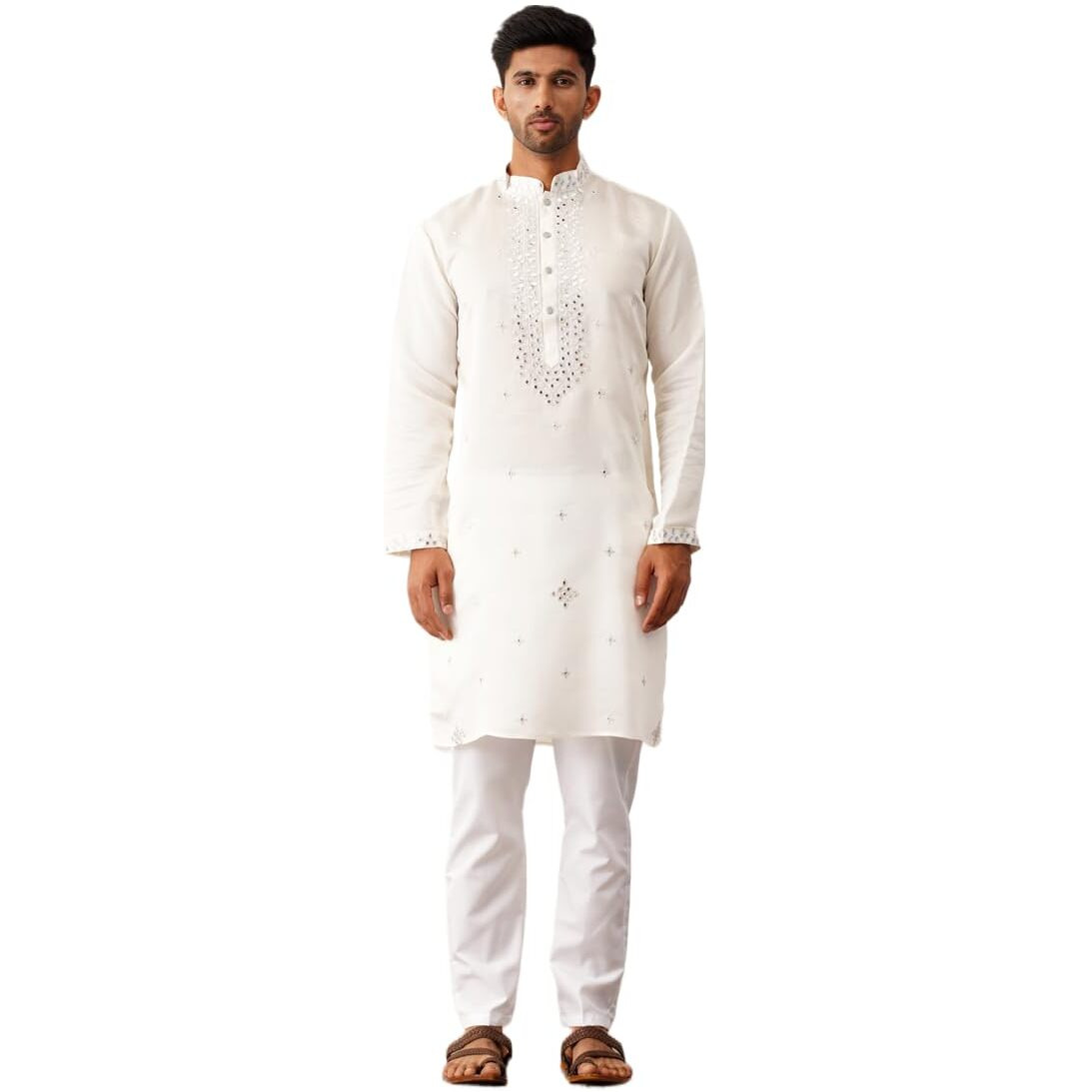 Jompers Men's White Embroidered Kurta Pyjama. (White, S)