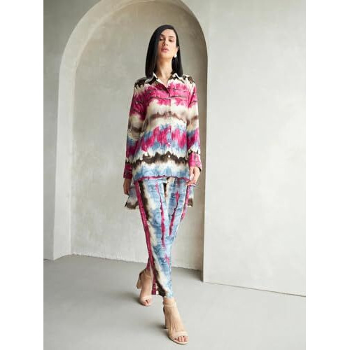 Leriya Fashion Women's Ethnic Co Ord Set || Paisley Printed Co-Ord Set For Women || Long Straight Shirt Kurta With Pant Set For Women || Gift For Women || Fancy Kurta Set | (Small, Pink)