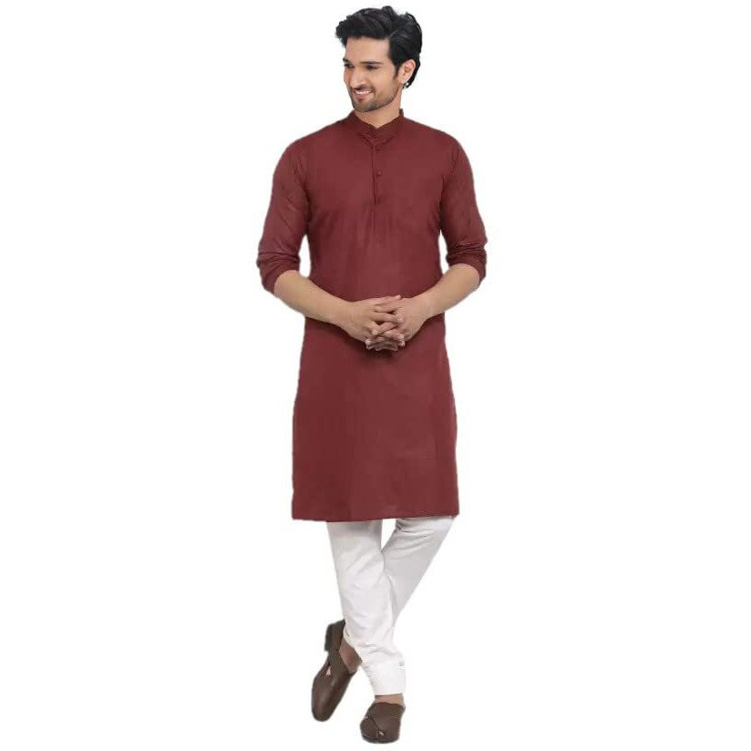 Lookmark Men's Cotton Blend Yellow Straight Kurta(Kurta 02-L_)