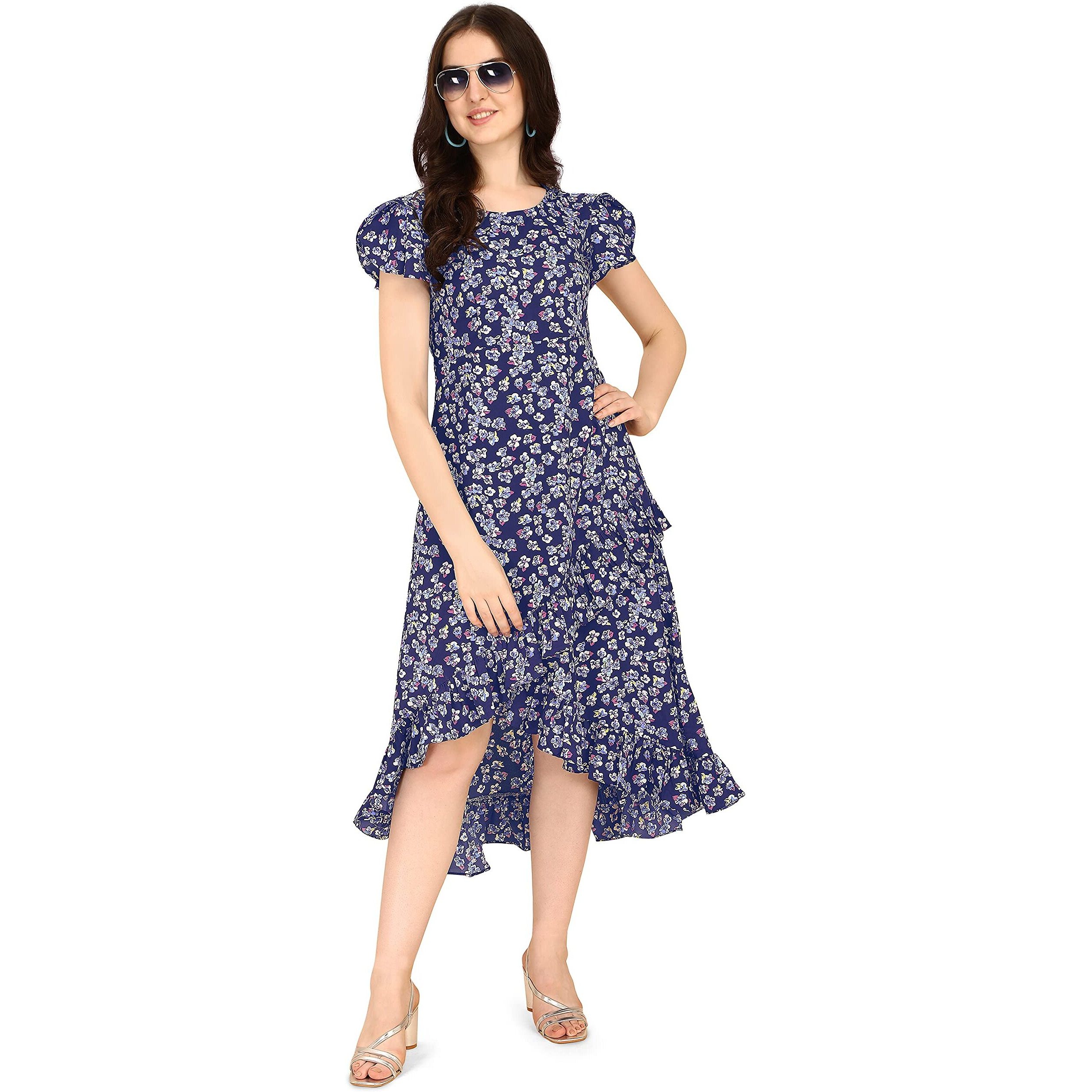 Oomph Women's Western & Fusion Wear Wrap Midi Dresses For Women, Blue - Md267