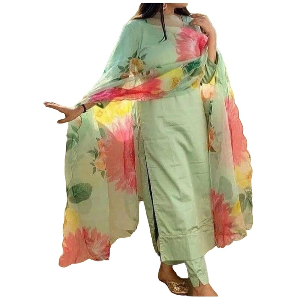 Patlani Women's Full Stitched Solid Salwar Suits With Floral Printed Dupatta.