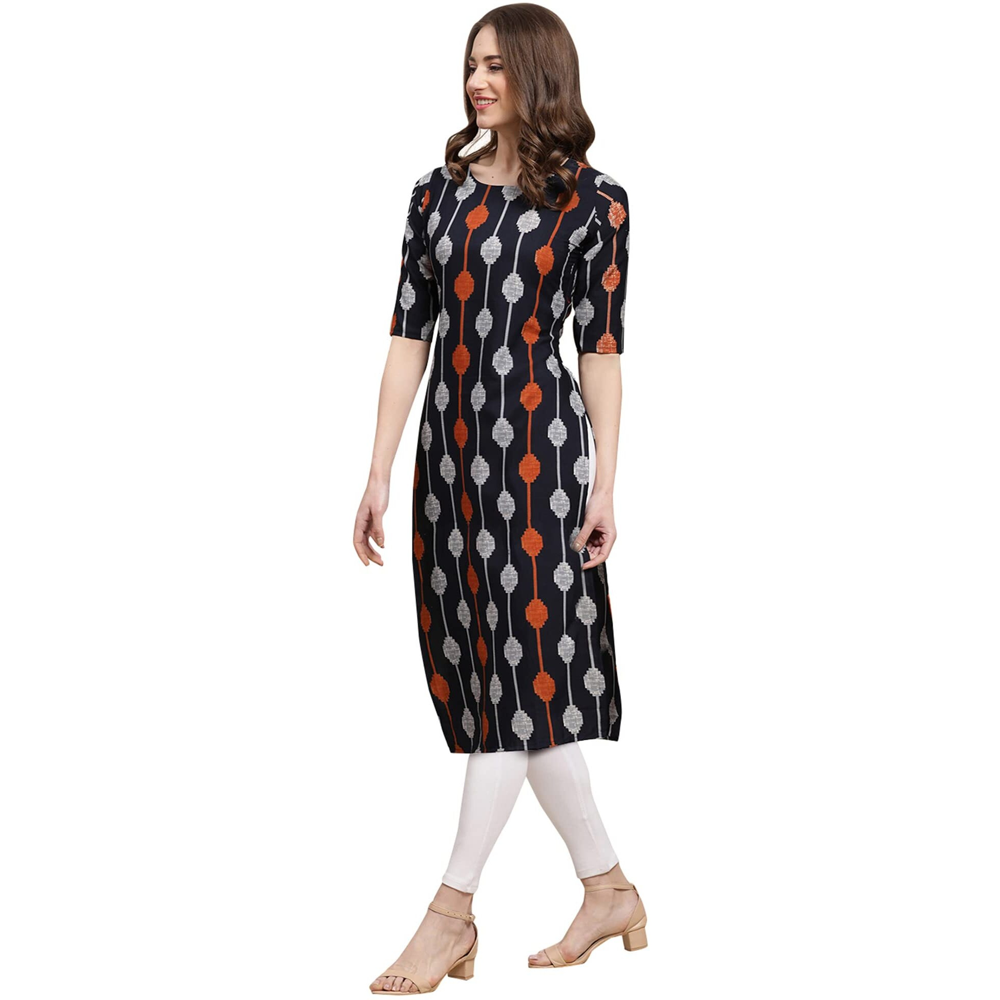 Pinkmint Women's Crepe Black Color Ethnic Motif Printed Straight Kurti(Md-530330_S)