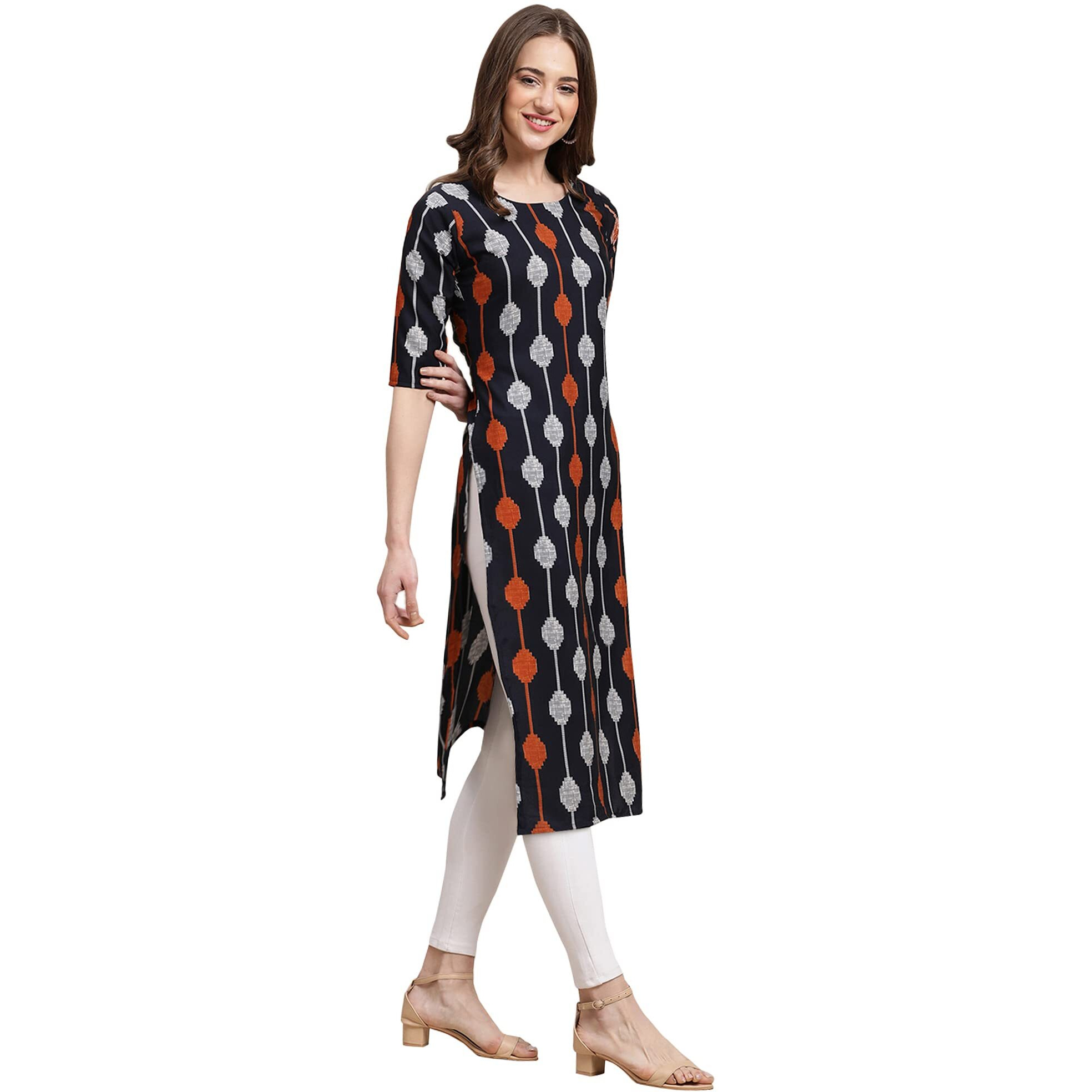 Pinkmint Women's Crepe Black Color Ethnic Motif Printed Straight Kurti(Md-530330_S)