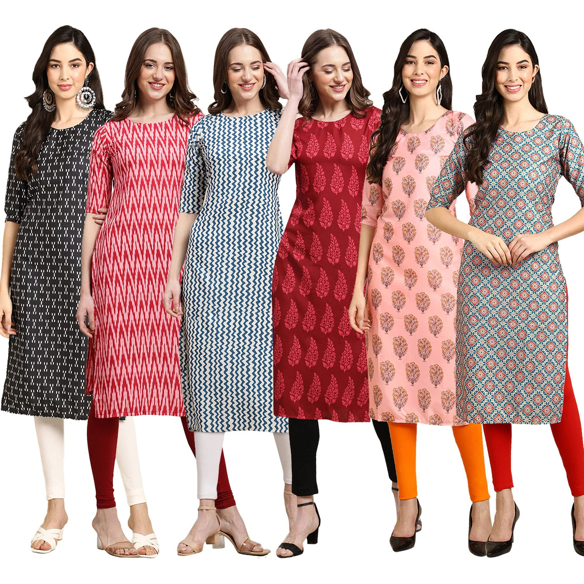 Pinkmint Women's Crepe Digital Print Straight Kurta Pack Of 6 [Cr-362-328-331-337-368-372-Xxl]