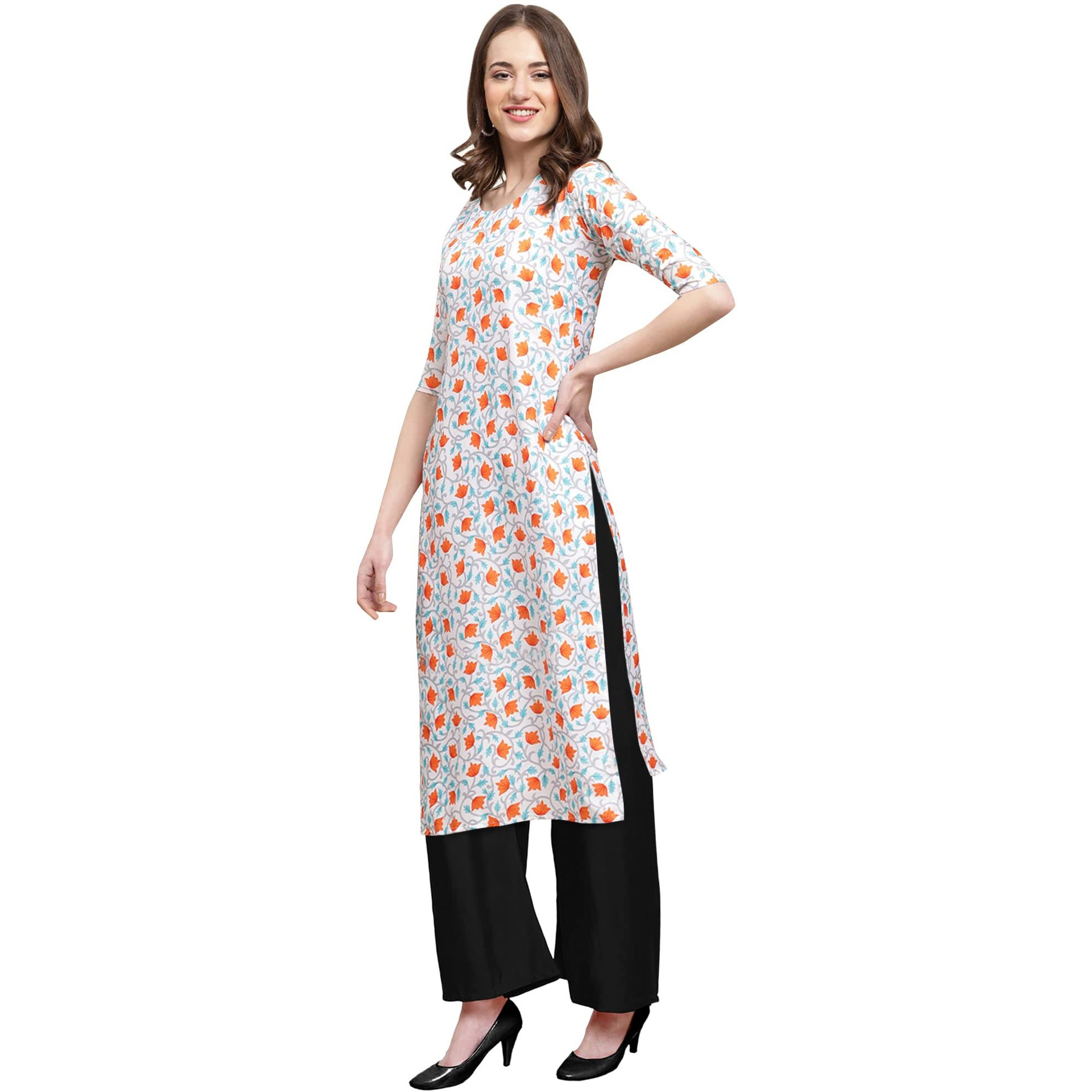 Pinkmint Women's Multicolor Kurta And Black Palazzo Set (530334-Black Palazzo_Xl)