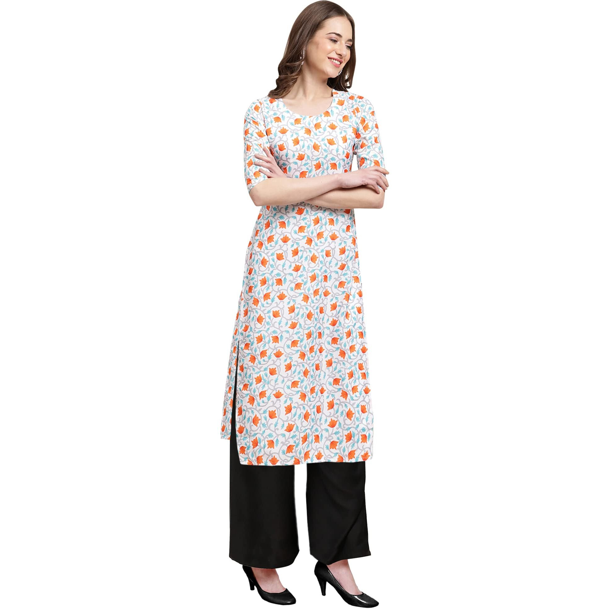 Pinkmint Women's Multicolor Kurta And Black Palazzo Set (530334-Black Palazzo_Xl)