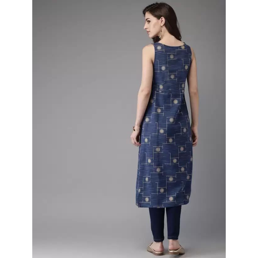 Patlani Women's Cotton Blened Sleeveless Printed Full Stitched Kurti.(K-199) Blue
