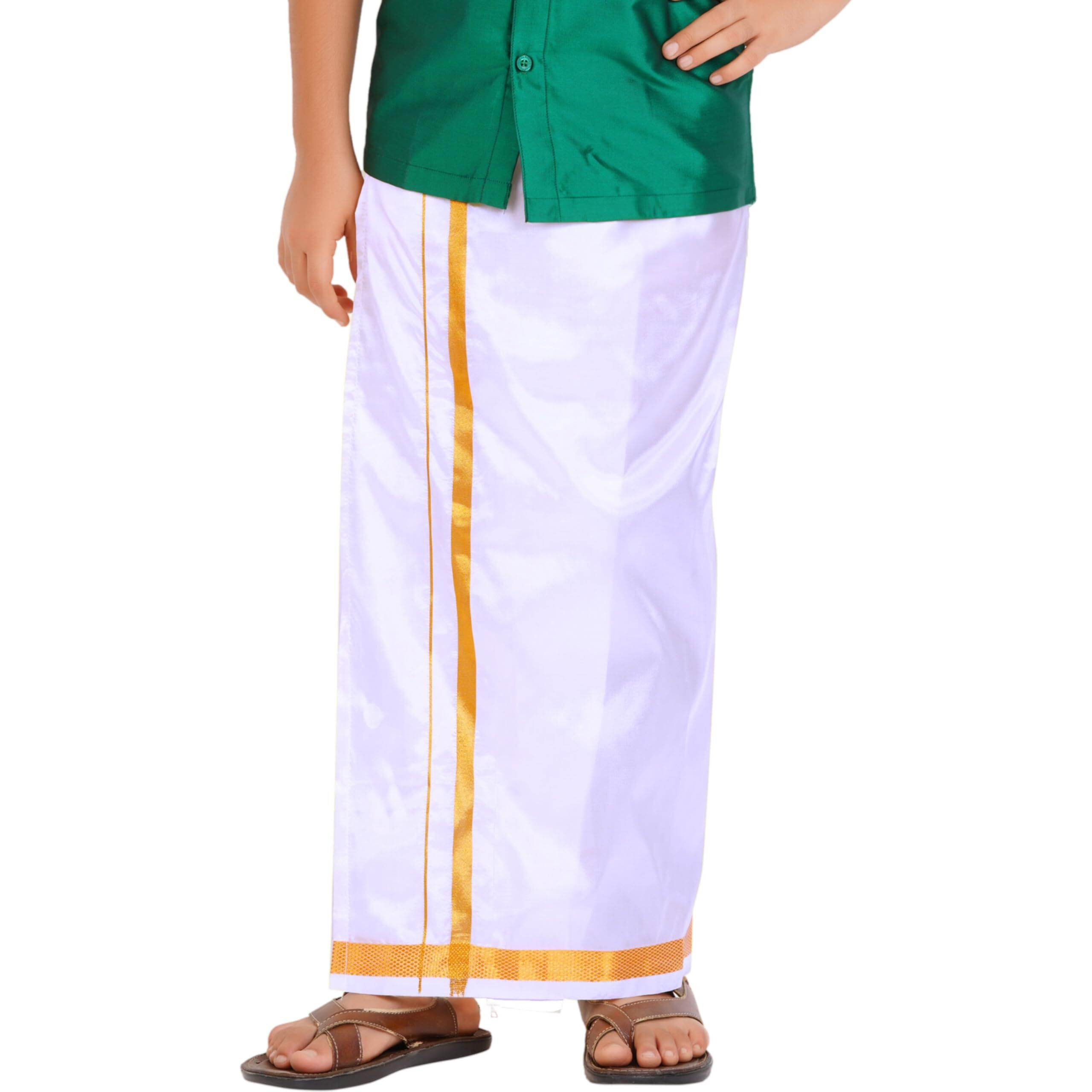 Prakasam Cotton Boys/Kids Art Silk Readymade Whiite Dhoties For Kids/Readymade Dhoties For Boys (13-14 Years)