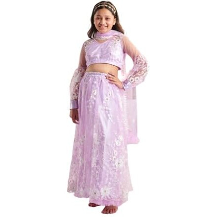 Pspeaches Girl's Net 1 Lehenga, 1 Choli, 1 Dupatta (L-Purplenetemb-10- Purple_10-12Y)