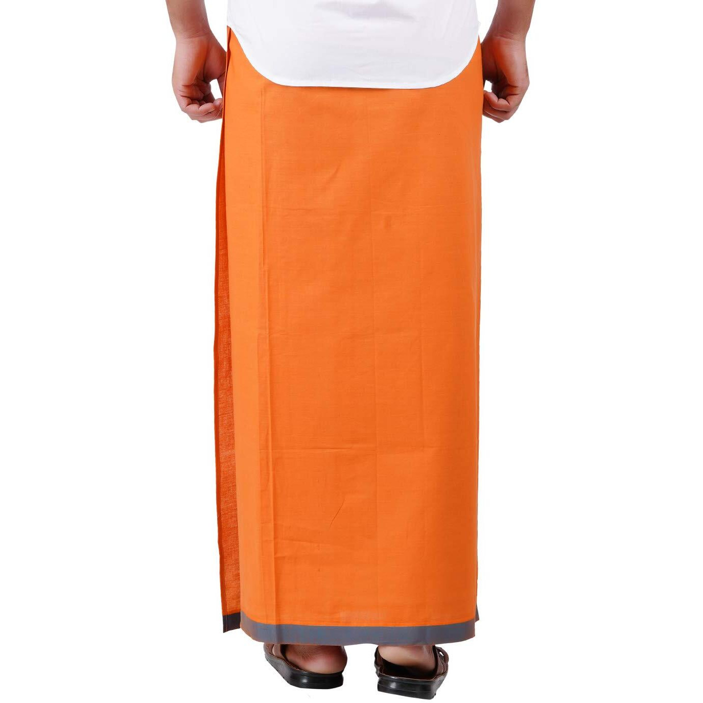 Prakasam Cotton Mens Kavi Colour Fancy Border Welcro Pocket Dhoti (Himfan-Kavi)