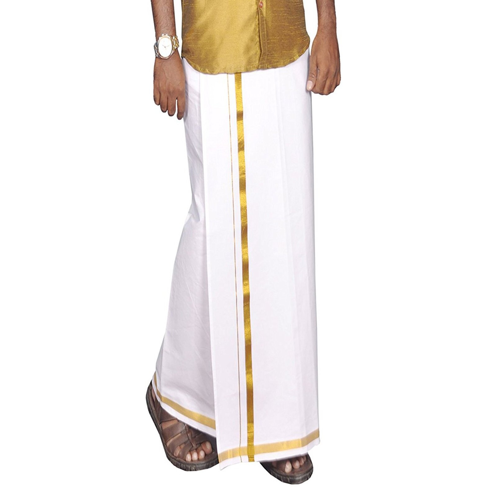 Prakasam Cotton Mens White Cotton Dhoti With Jari Border (Pack Of 1 Dhoti, Size -1.30X3.80Mtrs)