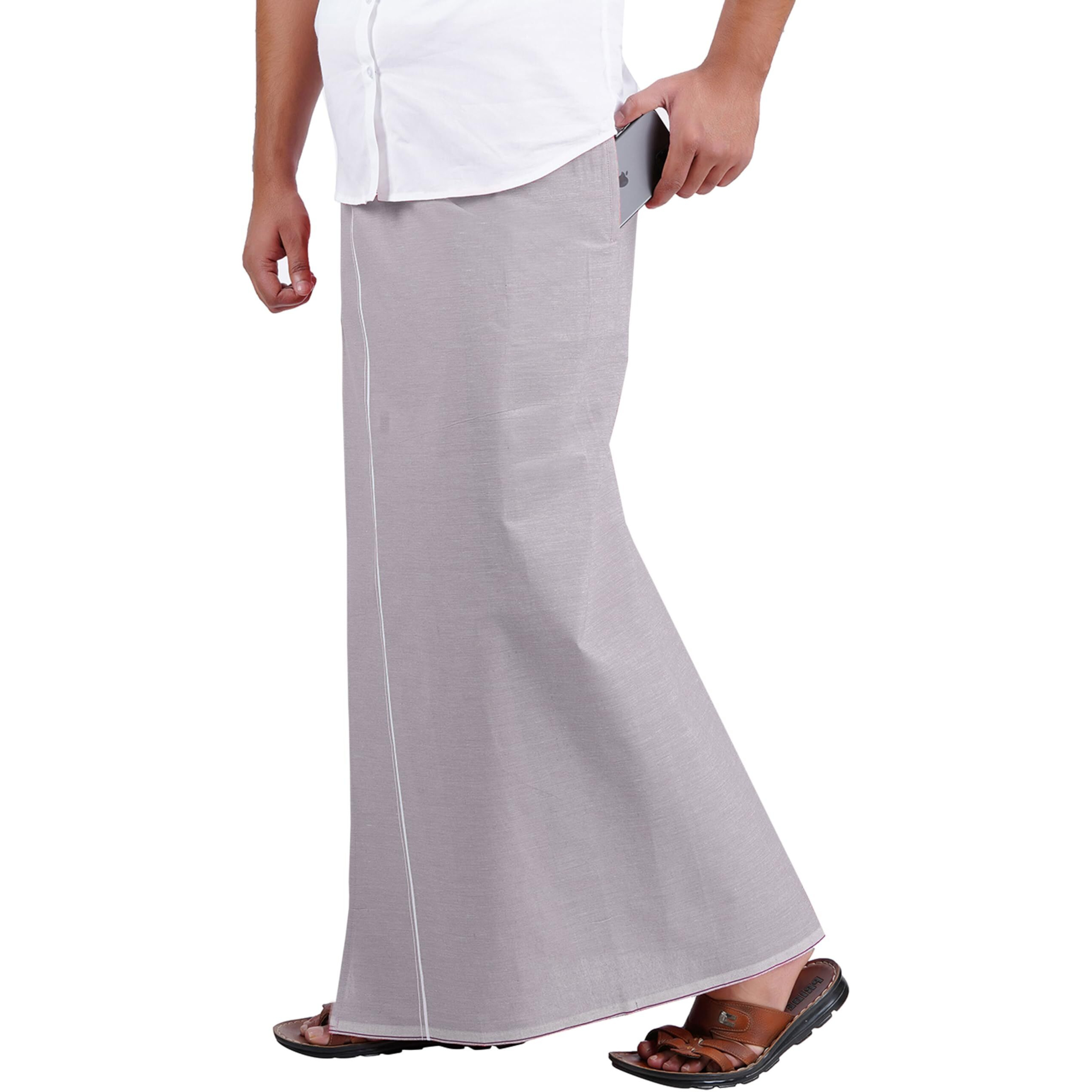 Prakasam Cotton Mens Supreme Qulaity Kfc Plain Welcro Pocket Dhoti (Kfc-Pln-D.Grey)
