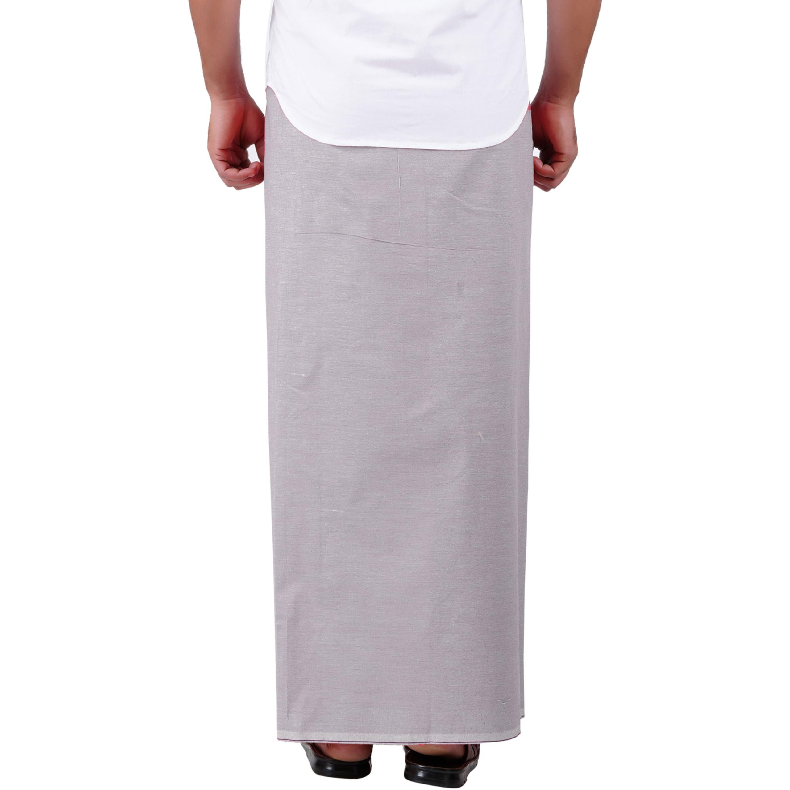 Prakasam Cotton Mens Supreme Qulaity Kfc Plain Welcro Pocket Dhoti (Kfc-Pln-D.Grey)