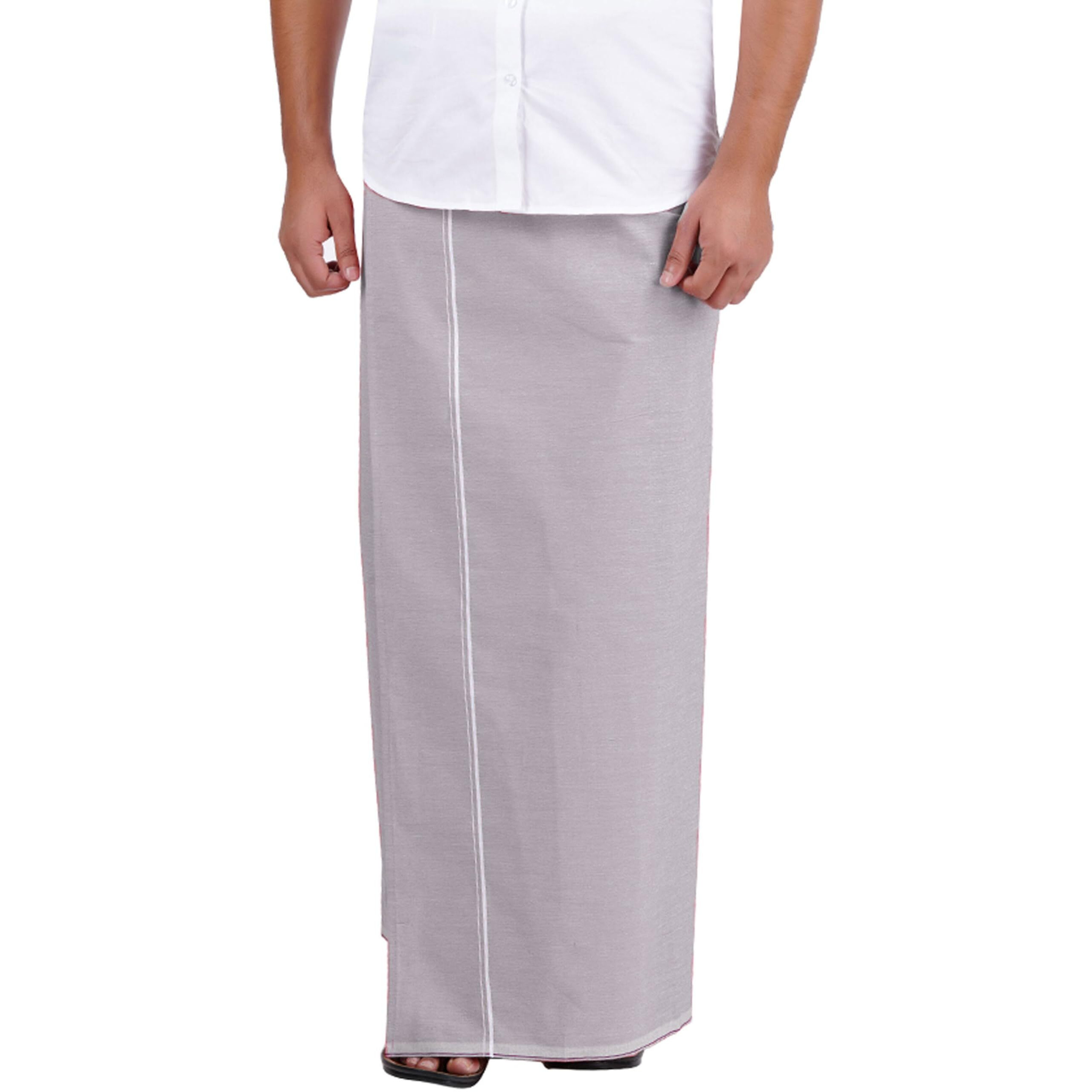 Prakasam Cotton Mens Supreme Qulaity Kfc Plain Welcro Pocket Dhoti (Kfc-Pln-D.Grey)