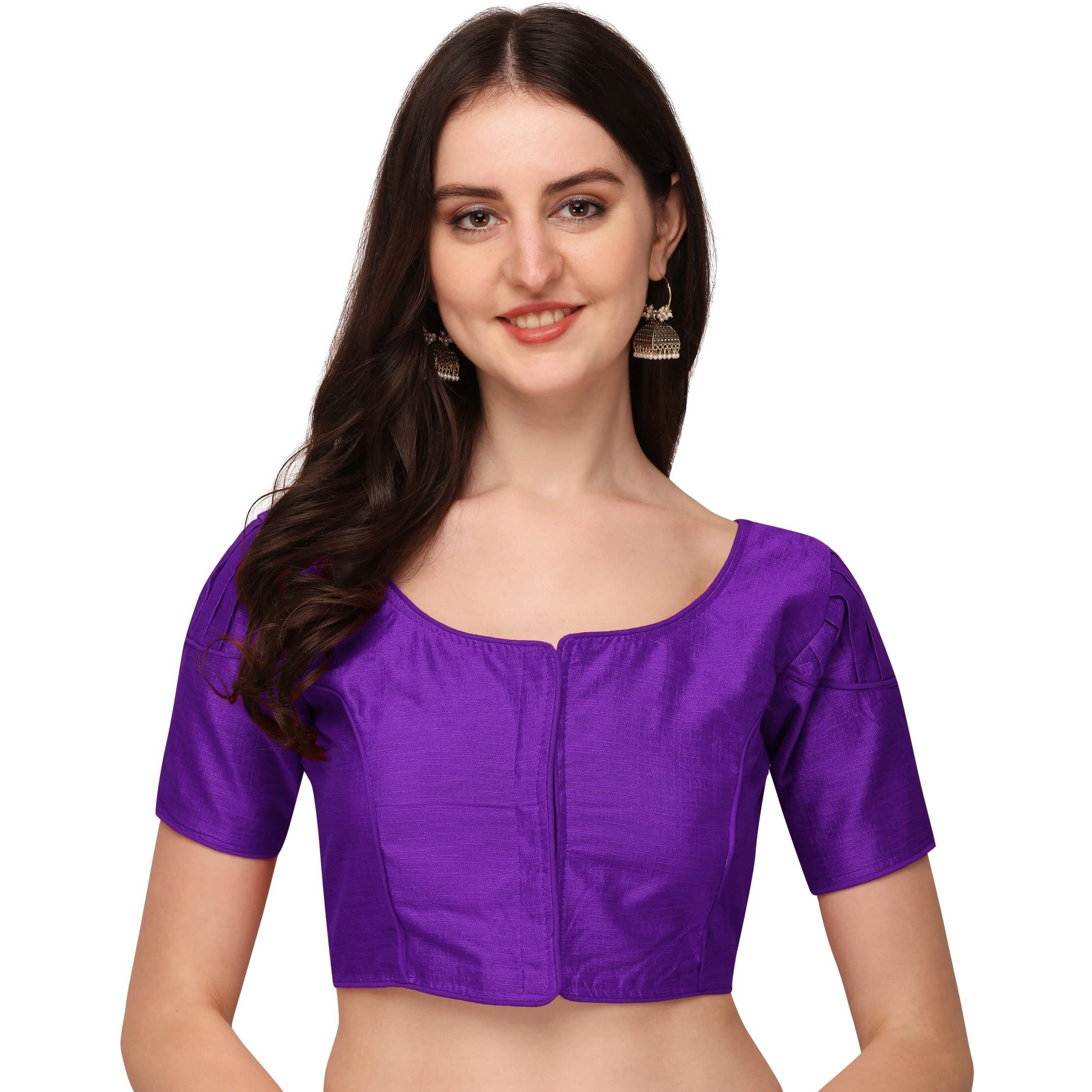 Pujia Mills Women's Silk Shoulder Puff Sleeve Readymade Saree Blouse