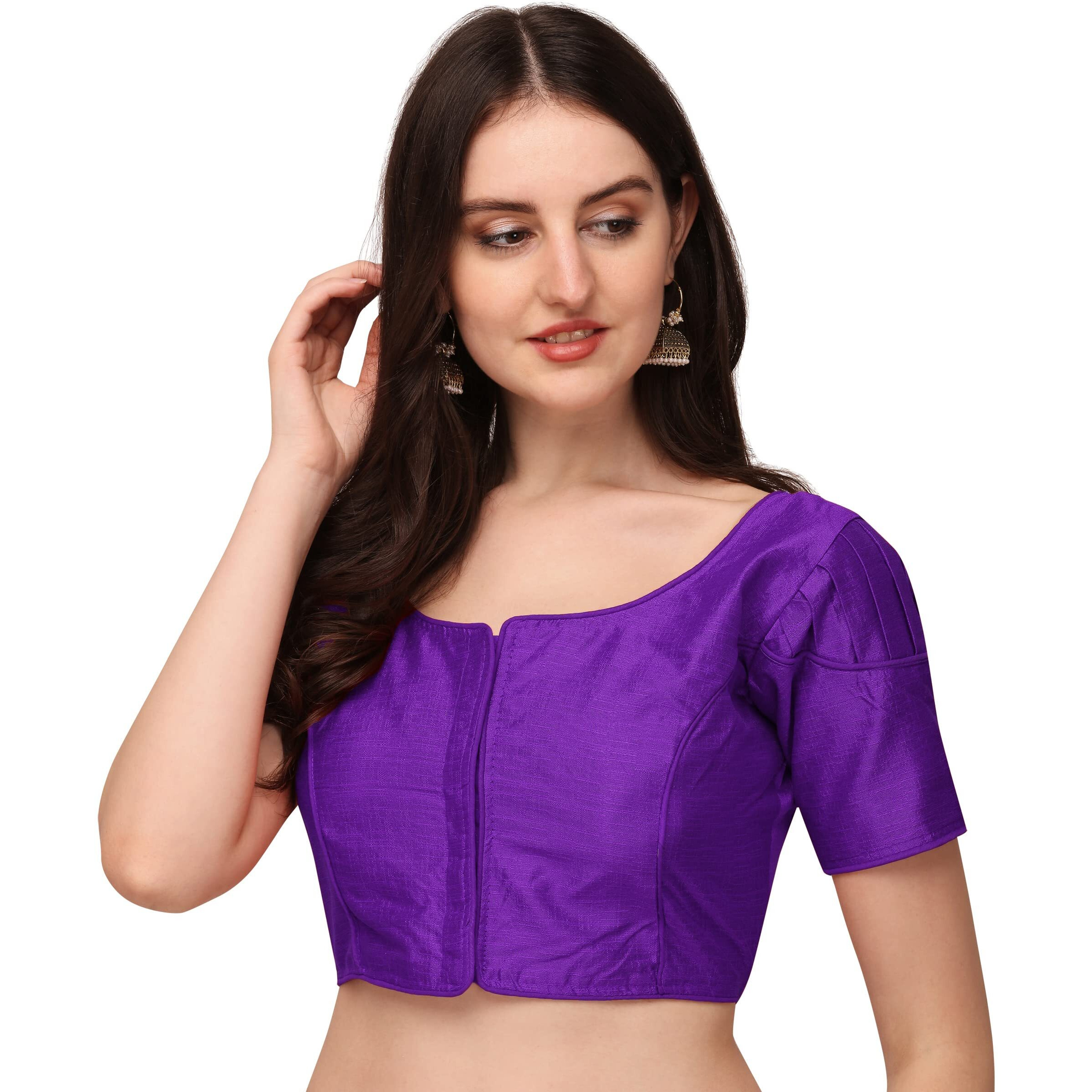 Pujia Mills Women's Silk Shoulder Puff Sleeve Readymade Saree Blouse
