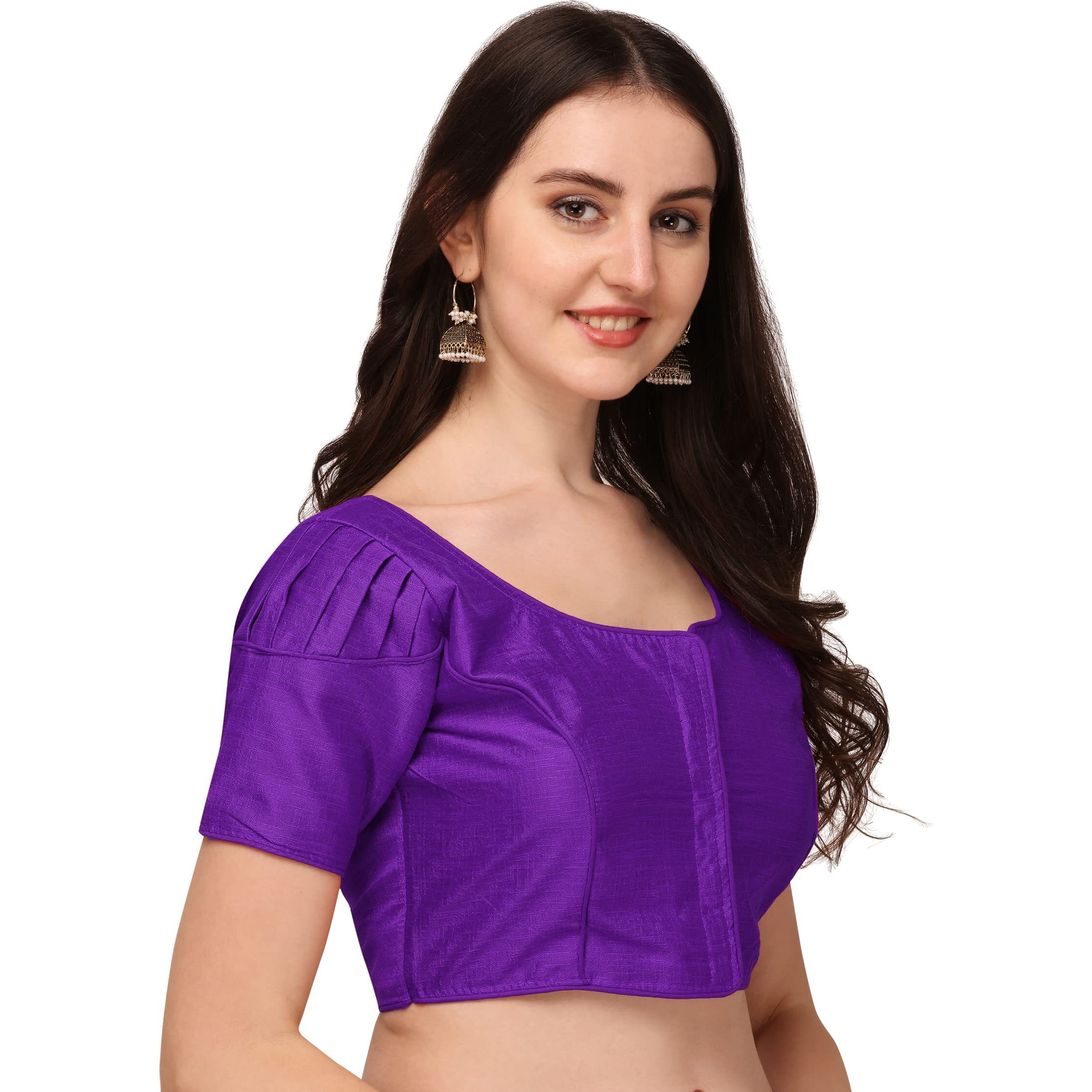 Pujia Mills Women's Silk Shoulder Puff Sleeve Readymade Saree Blouse