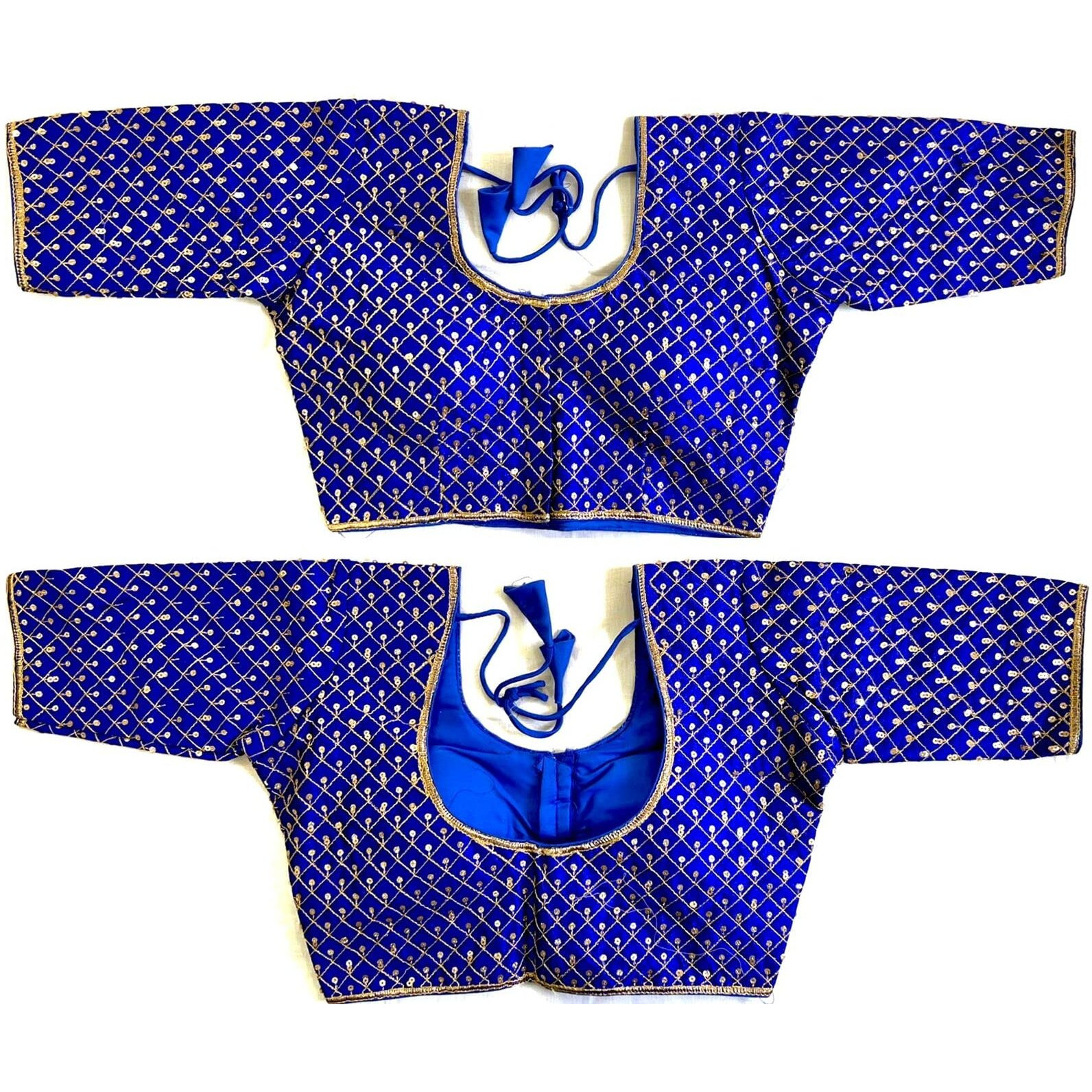 Pujia Mills Women's Embroidery Half Sleeve Silk Readymade Blouse (Banke_Royal Blue_38)