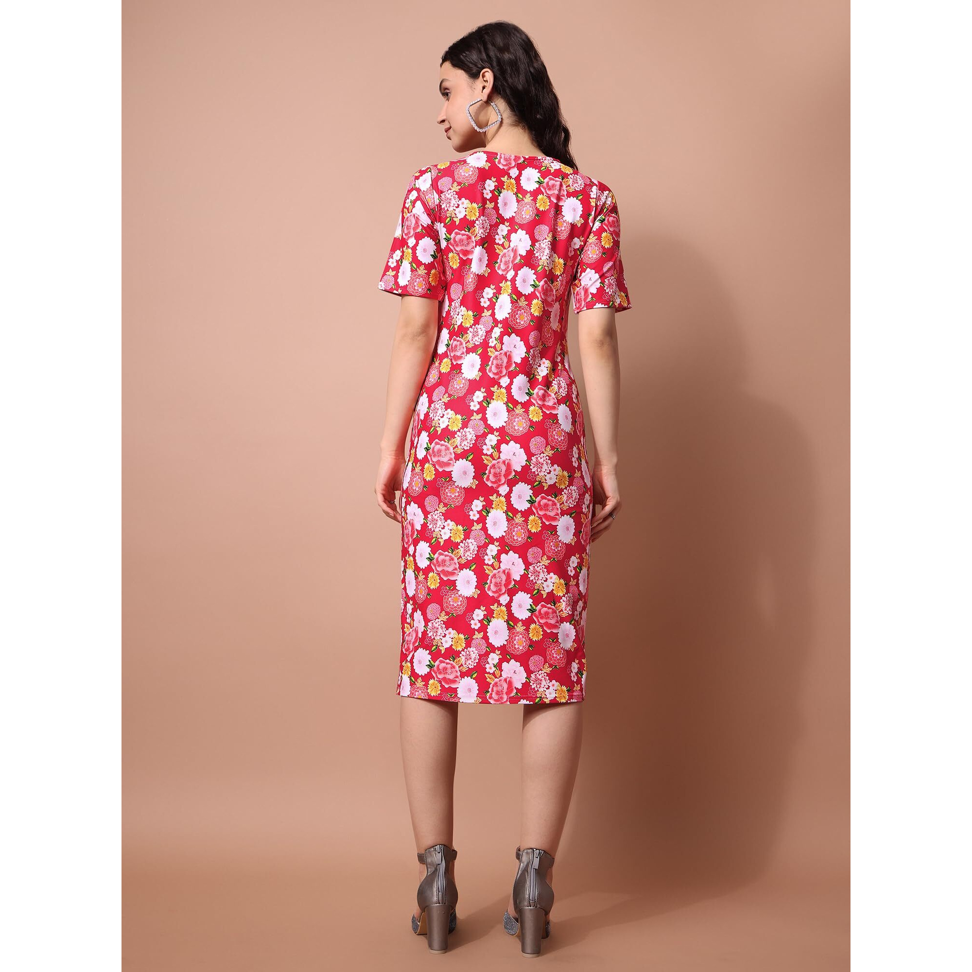 Purvaja Womens Bodycon Knee Length Dress (Wini-032-Cherry_Red_X-Large)