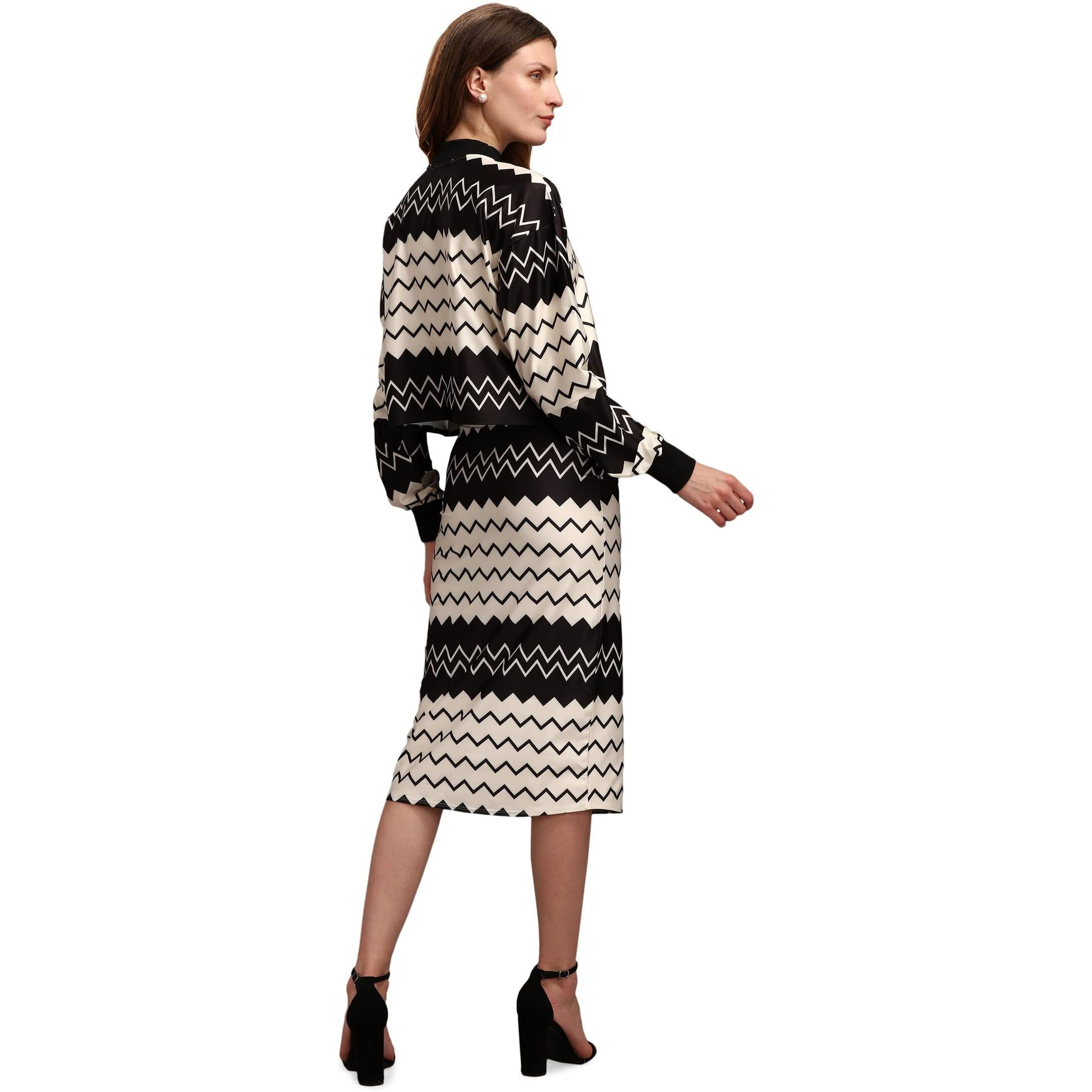 Purvaja Women's Polyester Blend Cocktail Midi Dress (Maxi-037-Zigzag-S_Beige_S)