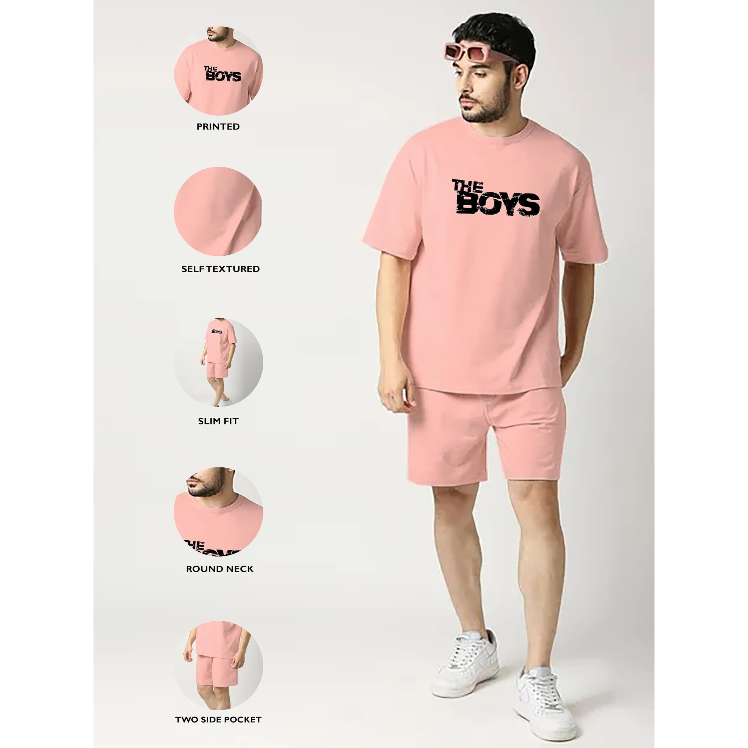 Royalscout Mens Night Suit | Men's Co-Ord Set | Lounge-Wear Night Dress Pajama Set | Summer Night Wear | Solid Plain Casual Pajama Shorts Set | Beach Wear (Xl, Peach)