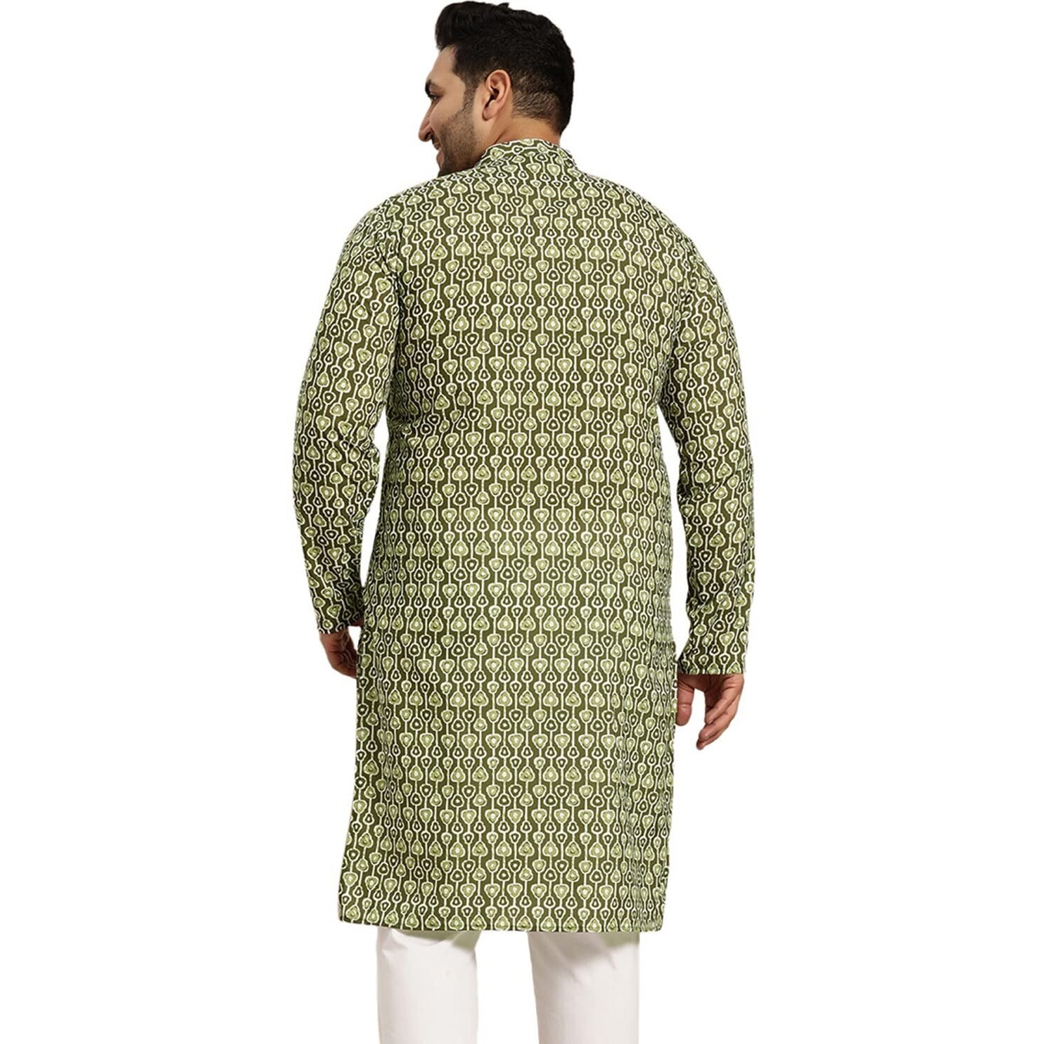 Sojanya Plus (Since 1958) Men's Cotton Mehendi And White Printed Only Long Kurta