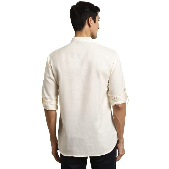 Sojanya (Since 1958, Men's Cotton Cream Solid Short Kurta