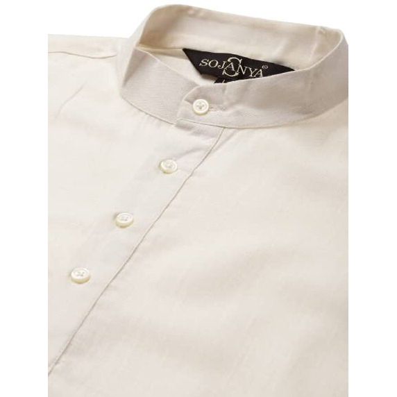 Sojanya (Since 1958, Men's Cotton Cream Solid Short Kurta
