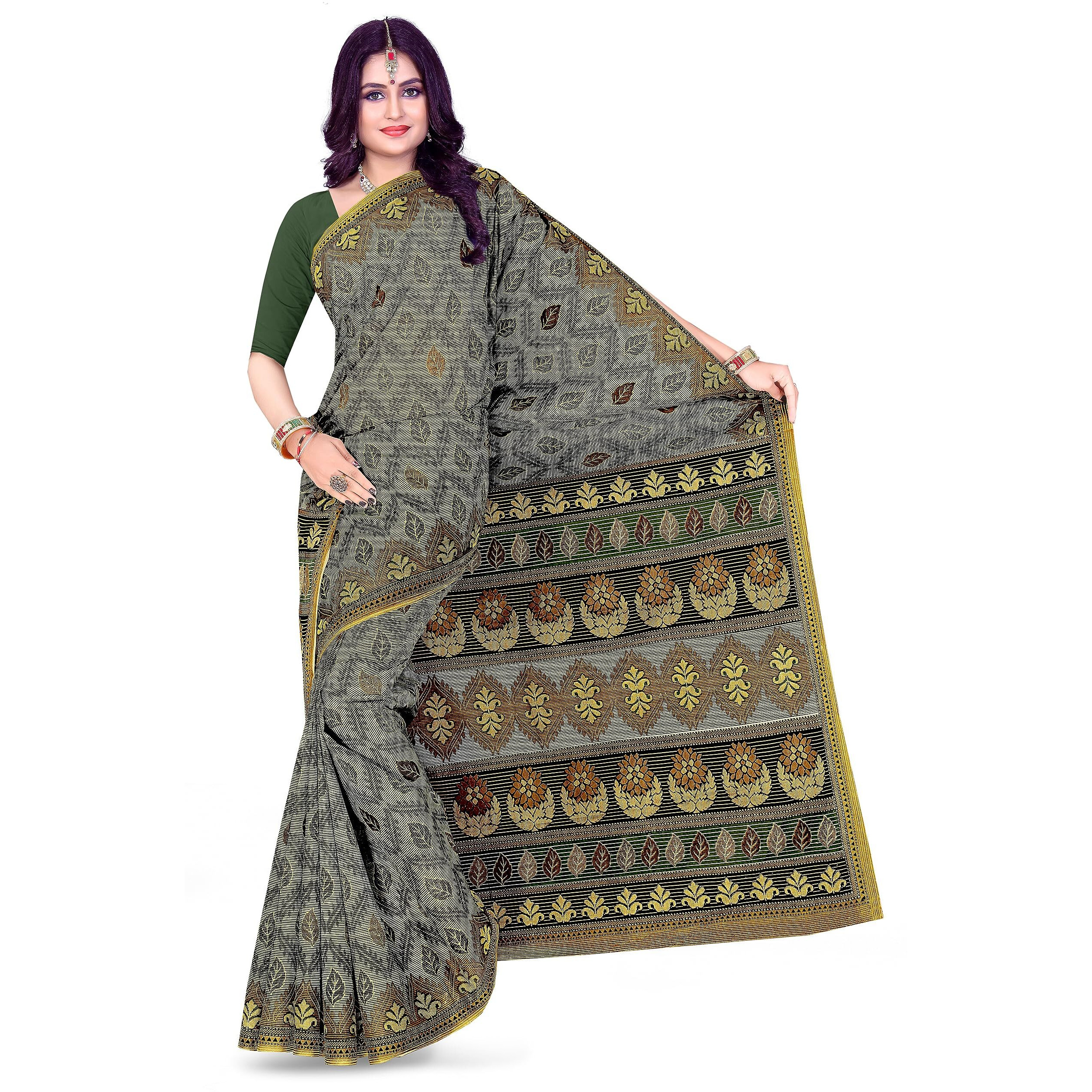 Tamaira Fashion Women's Plain Weave Pure Cotton Saree Without Blouse Piece(11142_Sage Green)